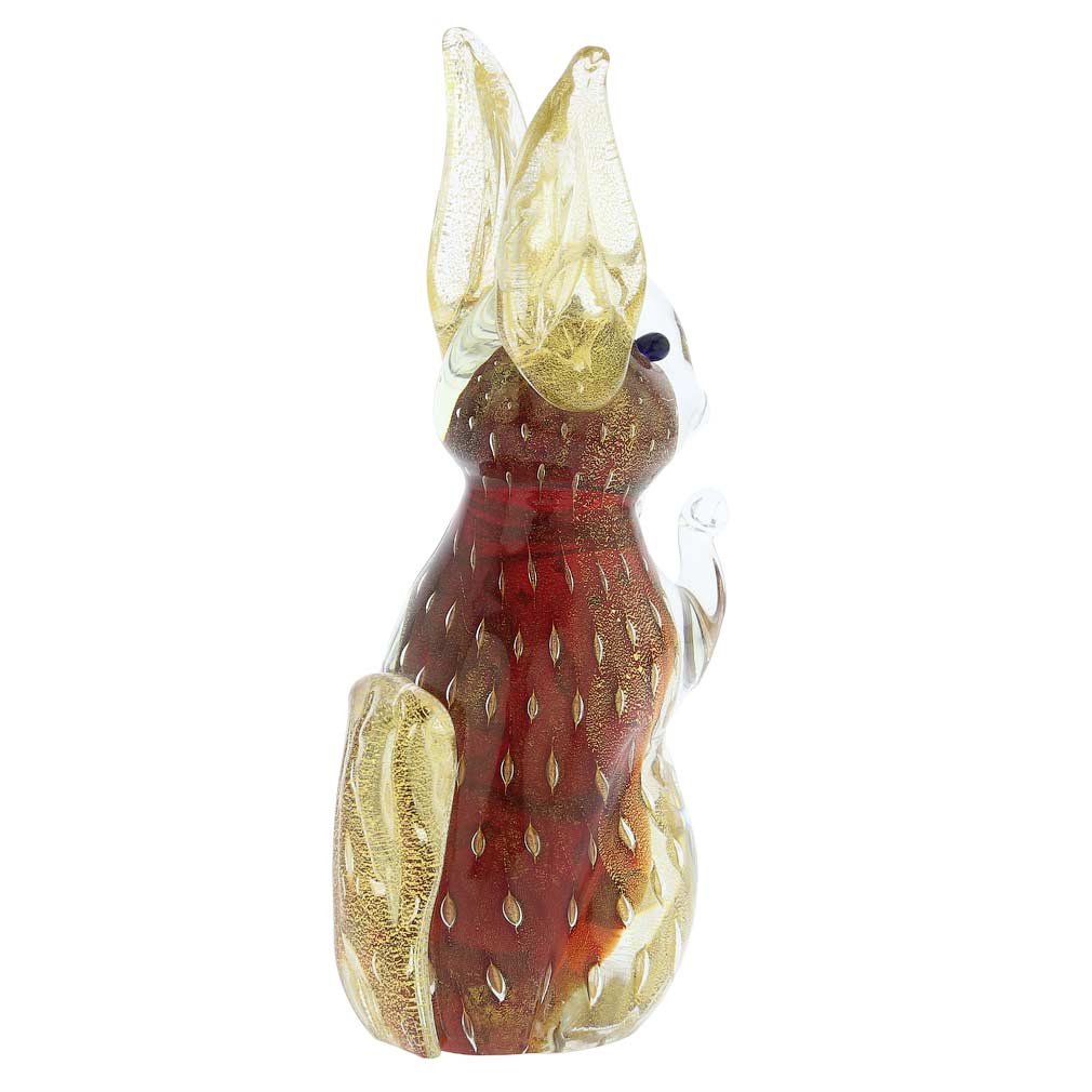 Authentic Murano Glass Bullicante Rabbit Figurine - Handcrafted in Venice, Italy - Vibrant Red Art Collectible | Perfect for Home Decor, Gift Giving & Italian Glass Art Enthusiasts