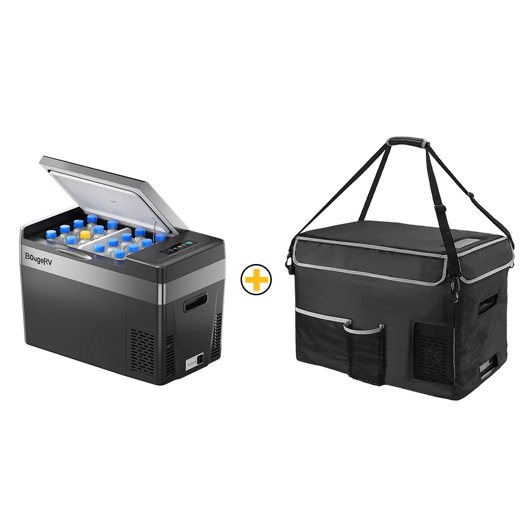 BougeRV 12V 30 Quart (28L) Portable Car Refrigerator - Compact Freezer for Road Trips, Camping & Outdoor Adventures - Black