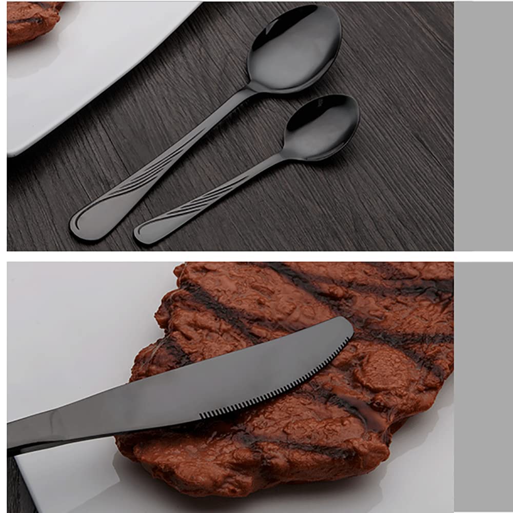 40-Piece Black Silverware Set for 8 - Premium Stainless Steel Flatware Utensils with Knives, Spoons & Forks - Modern Cutlery Set for Home, Kitchen, Restaurant & Hotel - Dishwasher Safe & Reusable - Perfect for Dinner Parties, Weddings & Everyday Dining