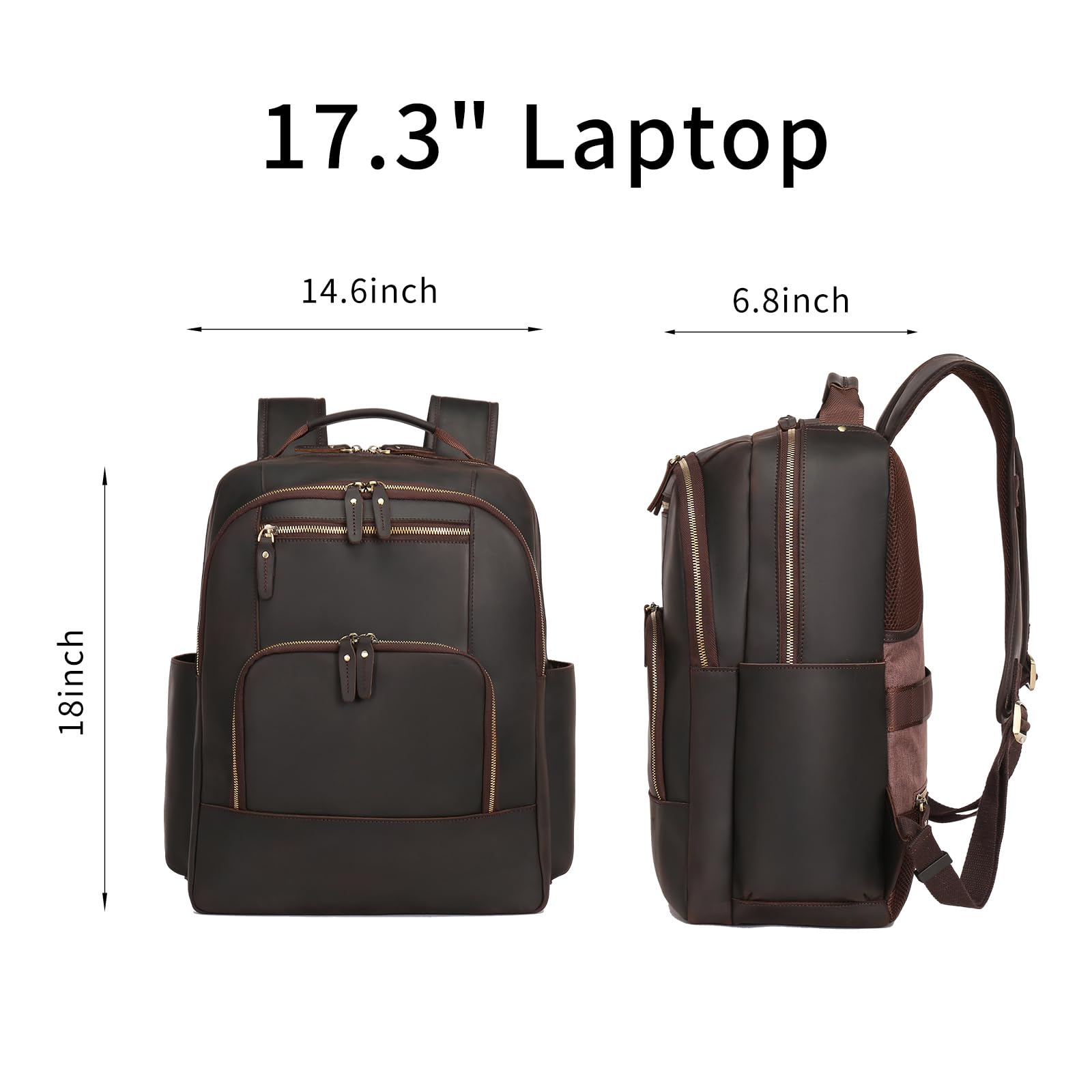 Genuine Leather Men's Backpack 17.3 Inch Laptop Bag - Durable Travel Daypack for Hiking, Camping & Business Commute | Water-Resistant Casual Rucksack