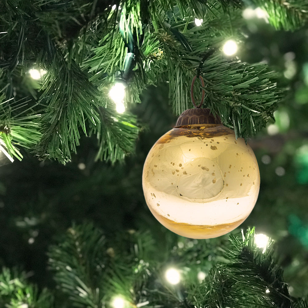 3 Pack 2.5 Inch Gold Ava Mercury Glass Ball Ornaments - Elegant Christmas Tree Decorations for Holiday Home & Party Decor