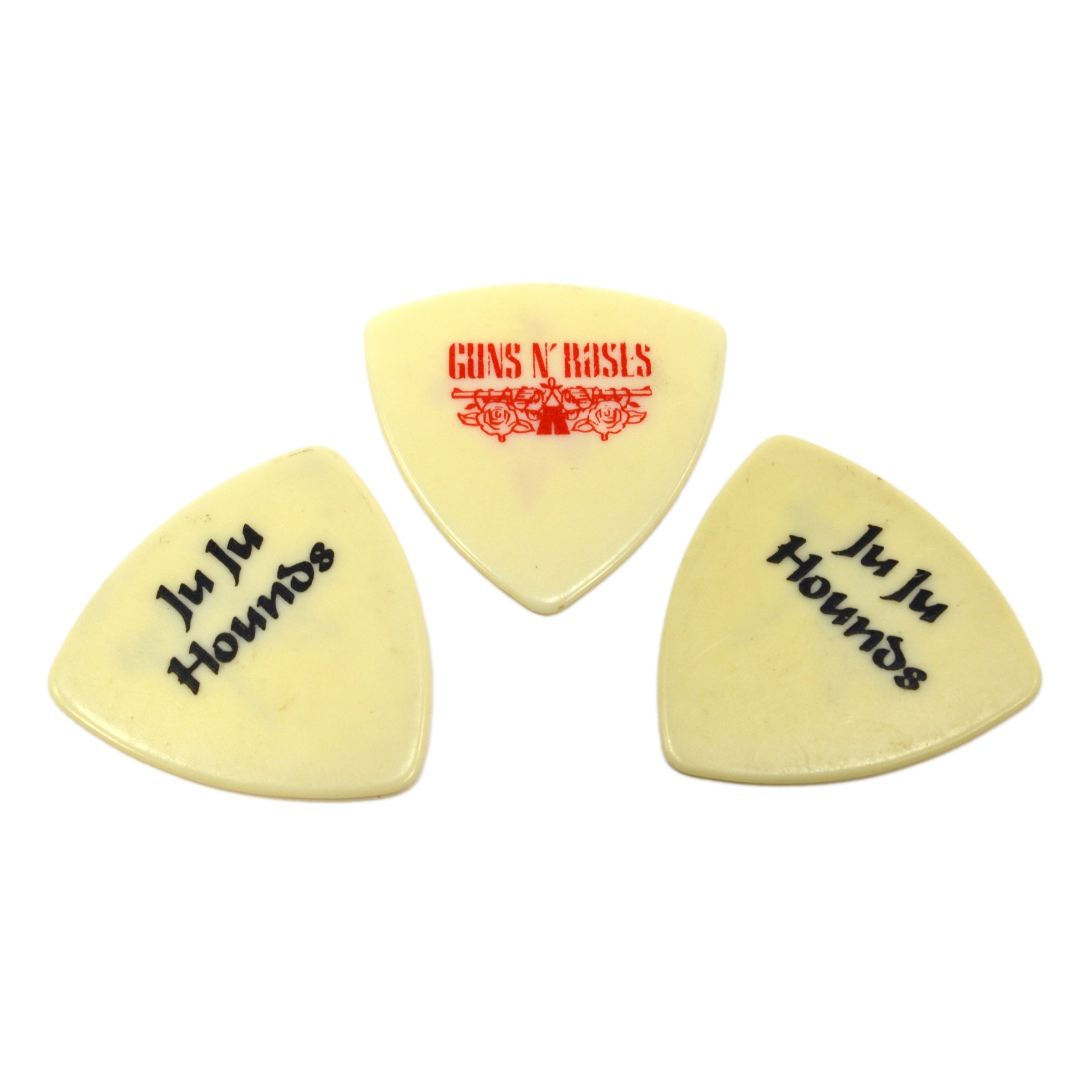 Original GUNS N' ROSES Tour Guitar Picks - Lot of 3 Collectible Picks Featuring Izzy Stradlin & Ju Ju Hounds - Perfect for Guitar Players, Collectors, and Music Fans