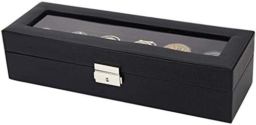 Premium Leather Watch Display Case with Glass Top - 6 Watch Organizer Box for Men & Women - 35×11.5×8cm Black Watch Storage Box - Perfect Gift for Family, Collectors & Watch Enthusiasts - Ideal for Home, Office & Travel Use