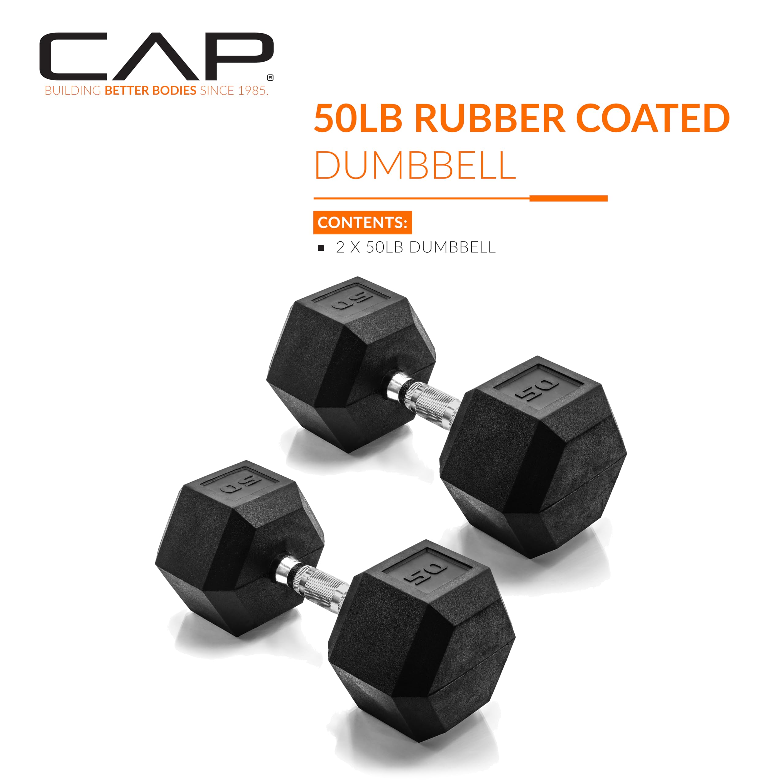 CAP Barbell Coated Dumbbell Set - 5-50lb Rubber Hex Weights for Home Gym & Strength Training | Multiple Size Options for Men & Women | Perfect for Weightlifting, CrossFit & Fitness Workouts