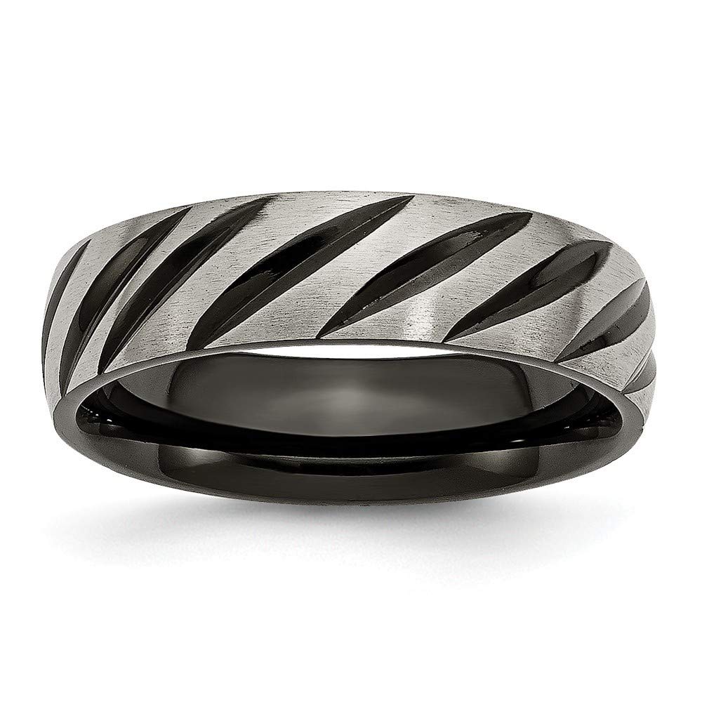 Titanium Black Plated Swirl Design Brushed & Polished Band Ring for Women - 6mm & 8mm Width, Various Sizes - Elegant Jewelry Gift for Anniversary, Birthday & Special Occasions