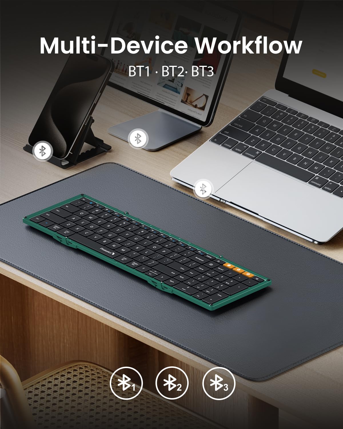ProtoArc XK01 Foldable Bluetooth Keyboard - Full-Size Wireless Portable Keyboard with Number Pad for Windows, iOS, Android Devices | Travel, Office & Home Use for Tablet, Smartphone, Laptop & PC (Dark Green)