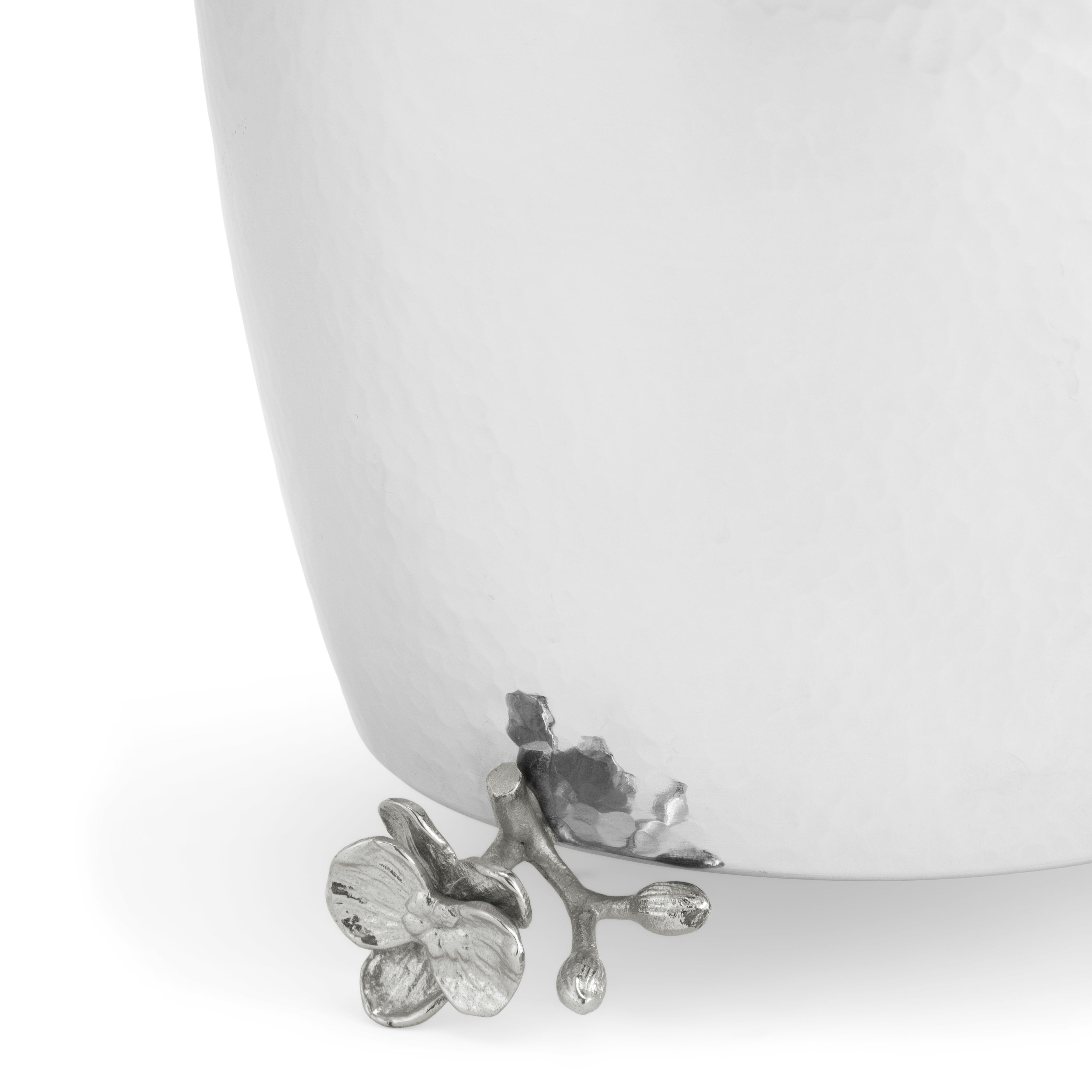 White Orchid Waste Basket - Elegant Trash Can for Home, Office & Bathroom | Small Garbage Bin with Lid | Perfect for Bedroom, Kitchen & Dorm Room