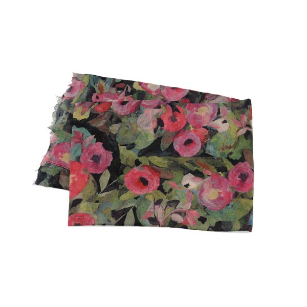 Pink Roses At Midnight Scarf - Soft Floral Print Fashion Scarf for Women - Perfect for Date Nights, Office Wear & Spring Outfits