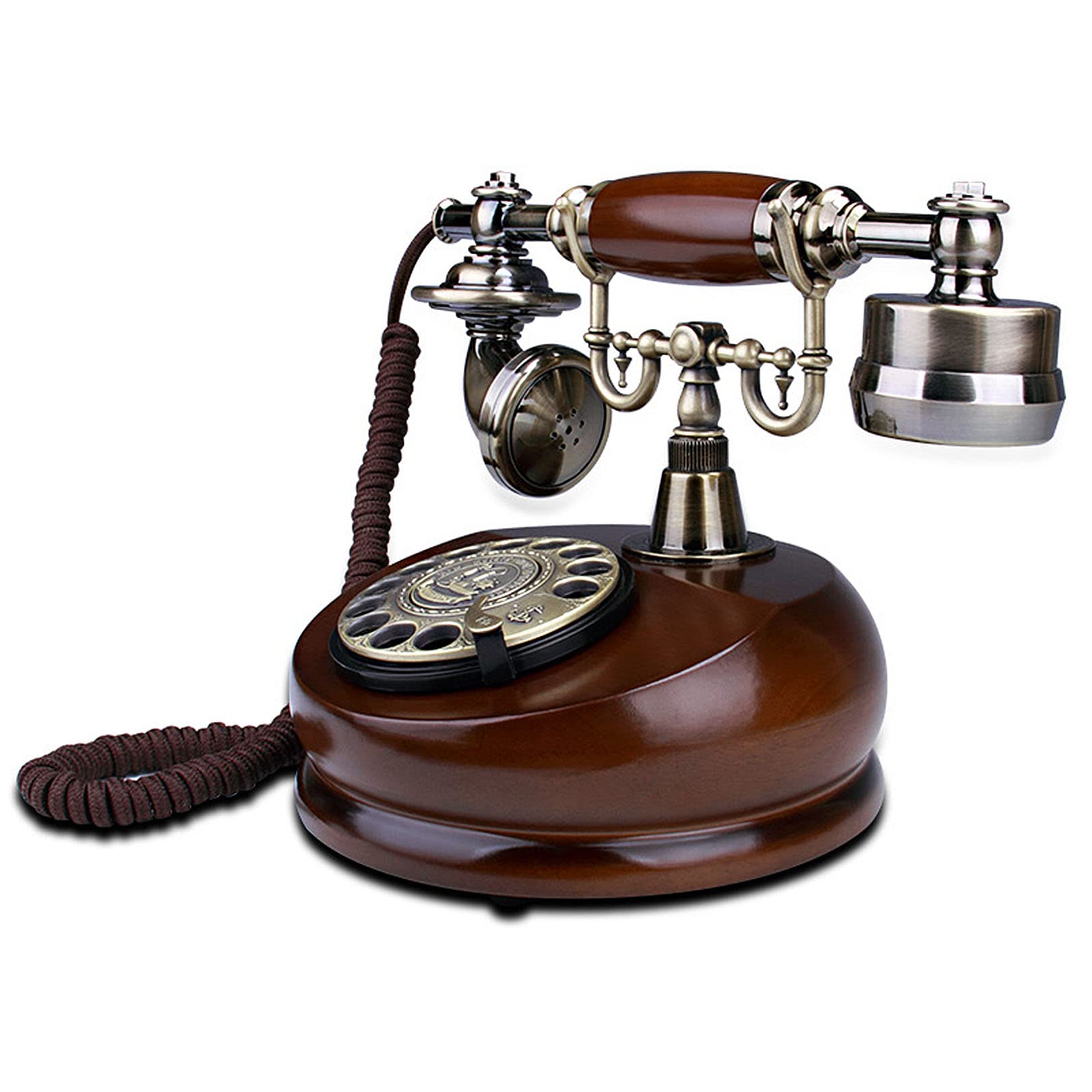 Vintage Rotary Dial Corded Phone with Solid Wood Handle - Retro Landline Telephone for Home & Office - Perfect for Classic Decor, Emergency Use, and Nostalgic Gift Giving