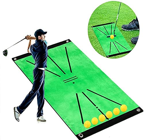 FMOGG Golf Swing Training Mat with Straight Line Strike & Swing Detection - Indoor/Outdoor Practice Mat for Golfers (2 Sets) - Perfect for Home, Backyard & Driving Range