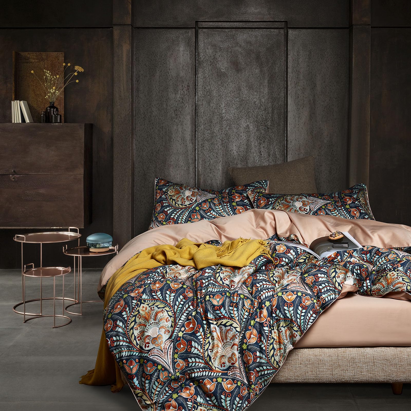 Vintage Boho Floral Duvet Cover Queen Size - 100% Long Staple Cotton Paisley Flower Bedding Set (3-Piece) | Soft & Luxurious Comforter Cover for Bedroom Decor, Guest Room, or Bohemian Style Home