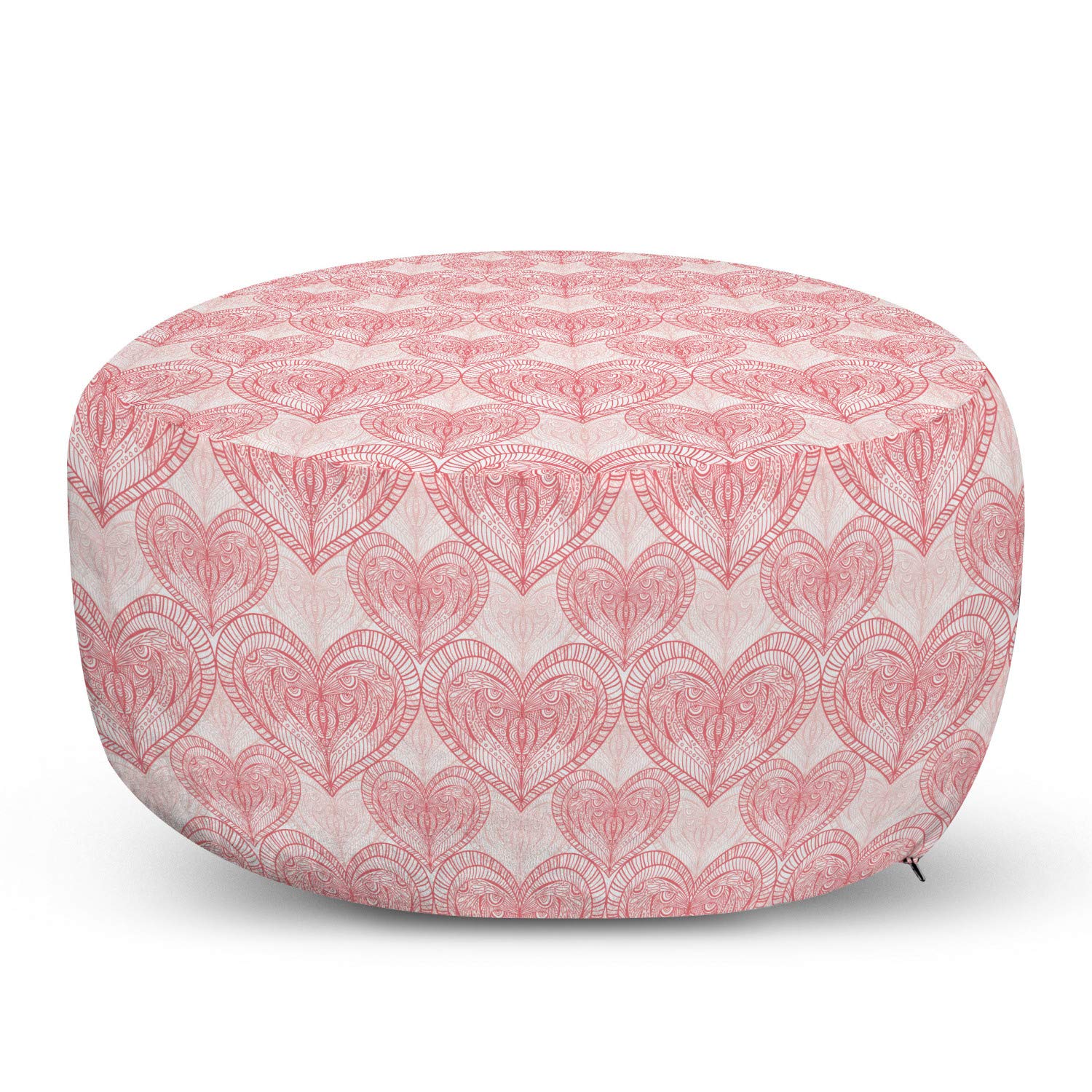 Ambesonne Heart Ottoman Pouf - Love Themed Pastel Zentangle Design, Valentine's Day Romantic Foot Rest with Removable Cover for Living Room & Bedroom Decor - Soft Pink & White - Perfect for Cozy Seating, Home Decor & Gift Giving