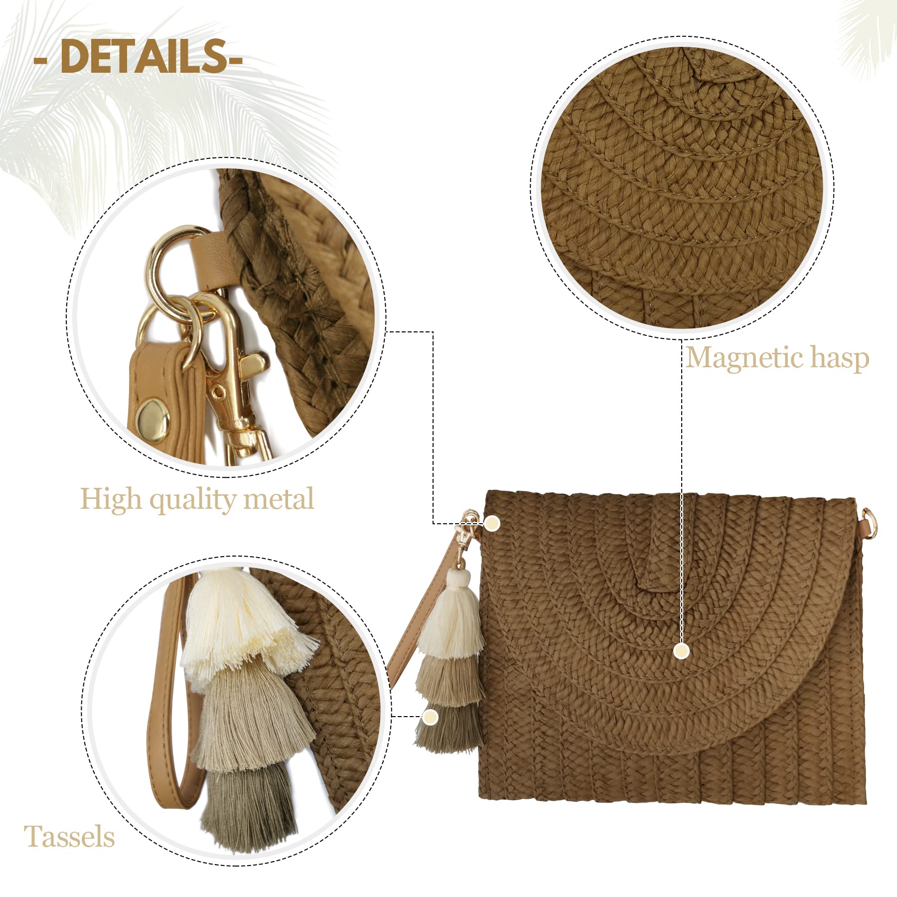 Aovtero Straw Crossbody Bag for Women - Summer Beach Purse & Wallet for Outings