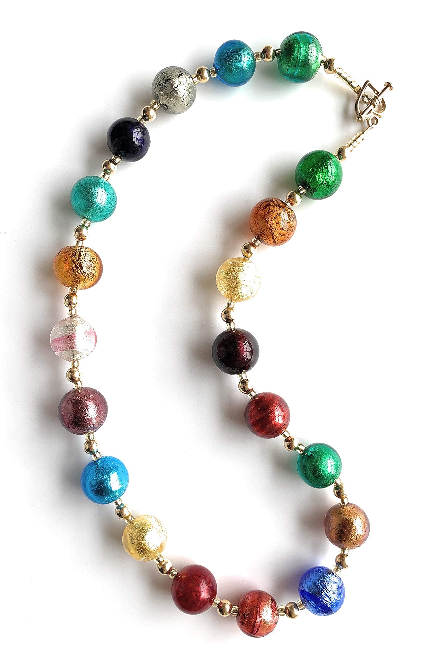 Diana Ingram Multicolor Murano Glass Beaded Necklace - 22K Gold Vermeil Beads & Clasp - Elegant Jewelry for Women, Perfect for Parties, Weddings & Special Occasions