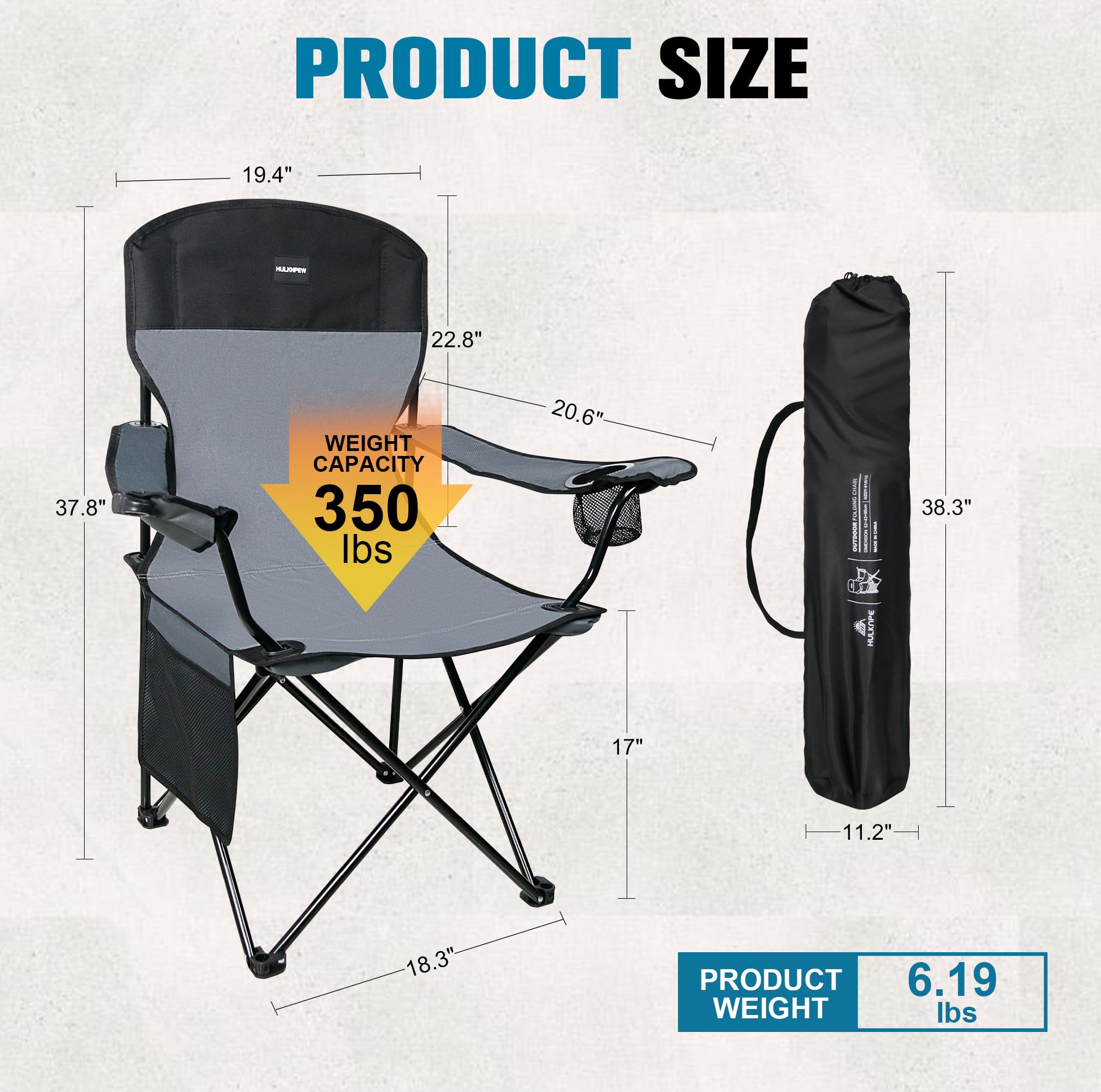 Portable Folding Camping Chair with Side Pocket & Cup Holder - Lightweight Foldable Outdoor Chair for Camping, Hiking, Beach, Picnics, Fishing, Backyard - Compact Travel Chair with Wine Glass Holder & Carry Bag - Perfect for Outdoor Adventures, Tailgating and Relaxing in Nature