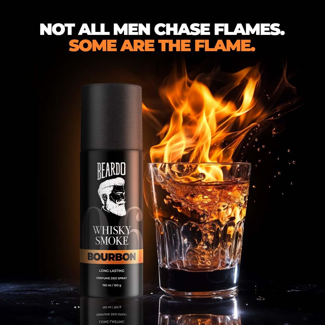 BEARDO Whisky Smoke Bourbon Perfume Deodorant Spray for Men - 150ml | Long-Lasting Leather & Woody Scent | Cologne Gift Set for Him, Christmas, Birthday & Special Occasions | Perfect for Date Night, Office & Formal Events