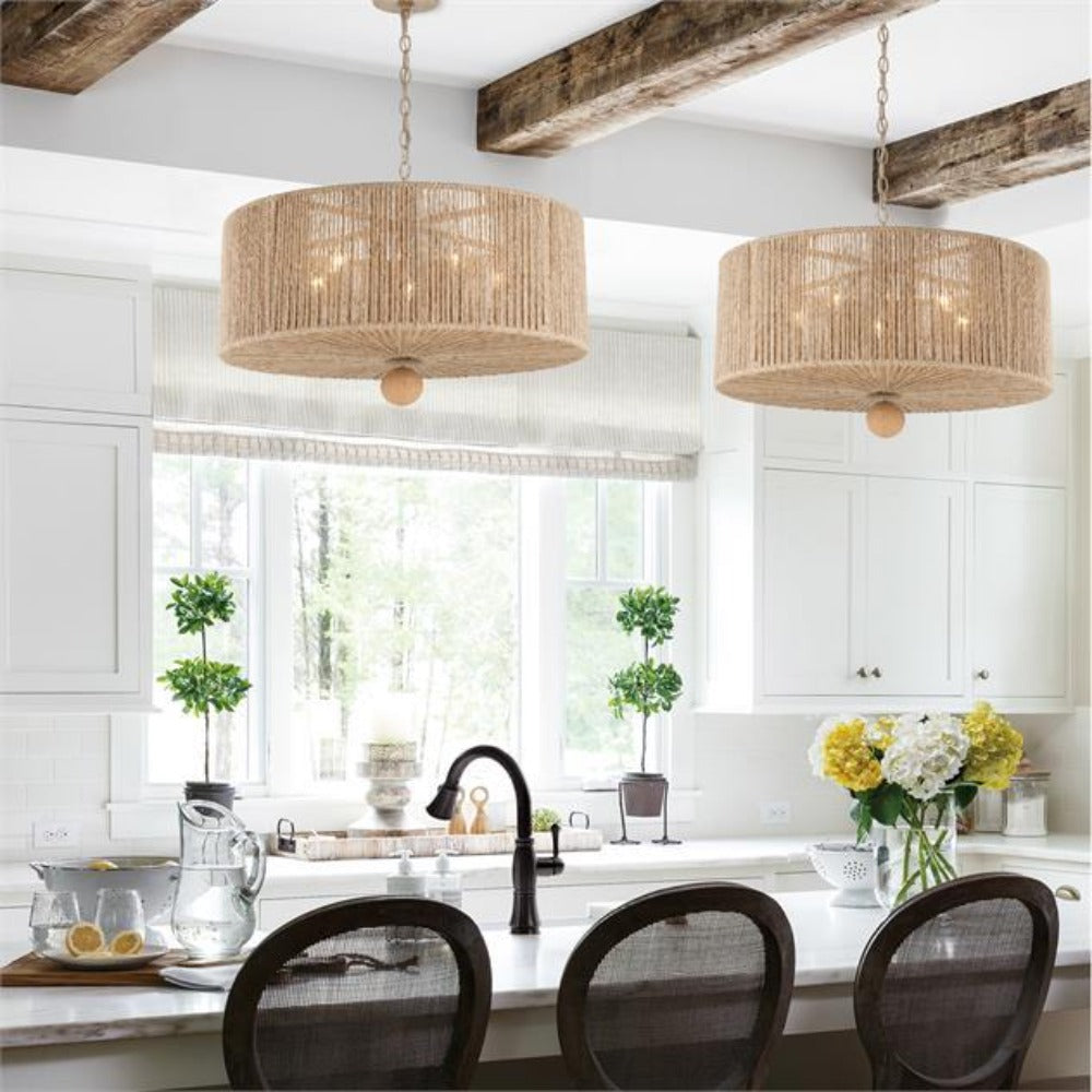 Ada Drum Pendant Light - Modern Industrial Ceiling Fixture for Dining Room, Kitchen & Bedroom | Vintage Metal Cage Hanging Lamp