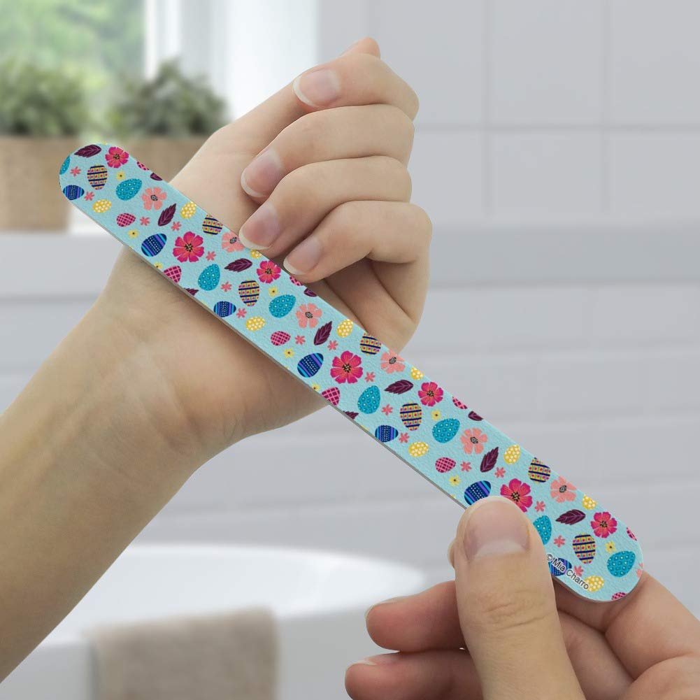 Colorful Easter Eggs & Flowers Double-Sided Nail File Emery Board Set - 4 Pack for Manicure, Pedicure & Nail Care at Home or Salon