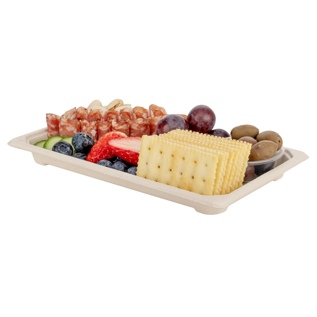 Eco-Friendly 8.5 x 5.4 Inch Large Sushi Trays - 100 Microwavable & Freezable Bagasse Dishes Made from Sugarcane Fiber | Perfect for Appetizers, Entrees & Party Catering | Lids Sold Separately | Sustainable Restaurantware for Sushi Bars & Takeout