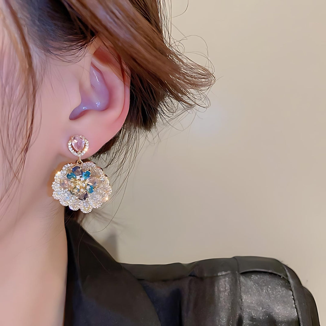 Luxury Boho Fan-Shaped Shell Flower Drop Earrings for Women | HE8640 | Perfect for Beach Weddings, Summer Parties & Boho Fashion Accessories