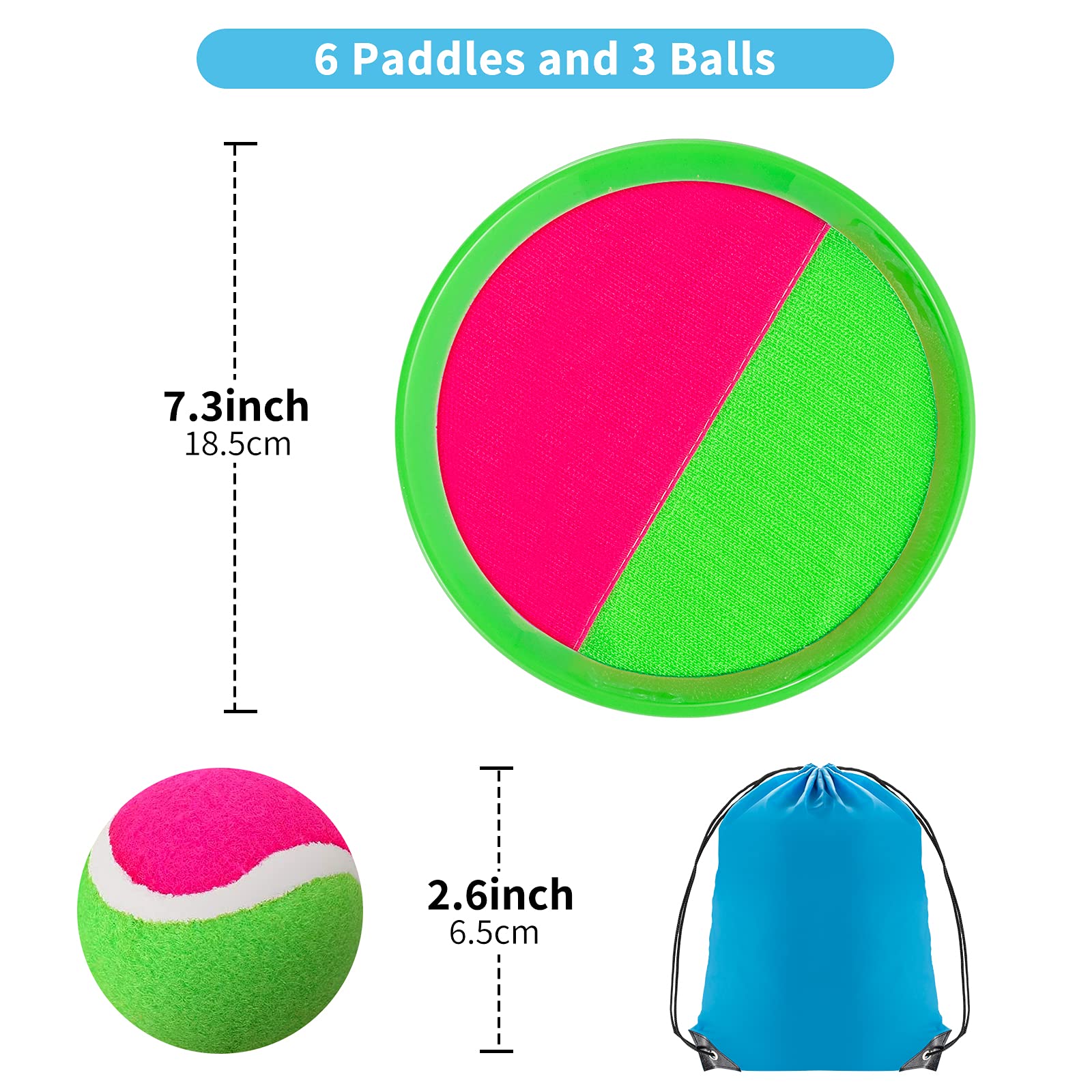 Best Outdoor Toys for Kids Ages 4-8 - Toss and Catch Ball Set with 6 Paddles & 3 Balls | Fun Yard Games for Kids, Family & Adults | Perfect Birthday Gift for 3-8 Year Old Boys & Girls | Great for Backyard Play, Picnics & Beach Activities