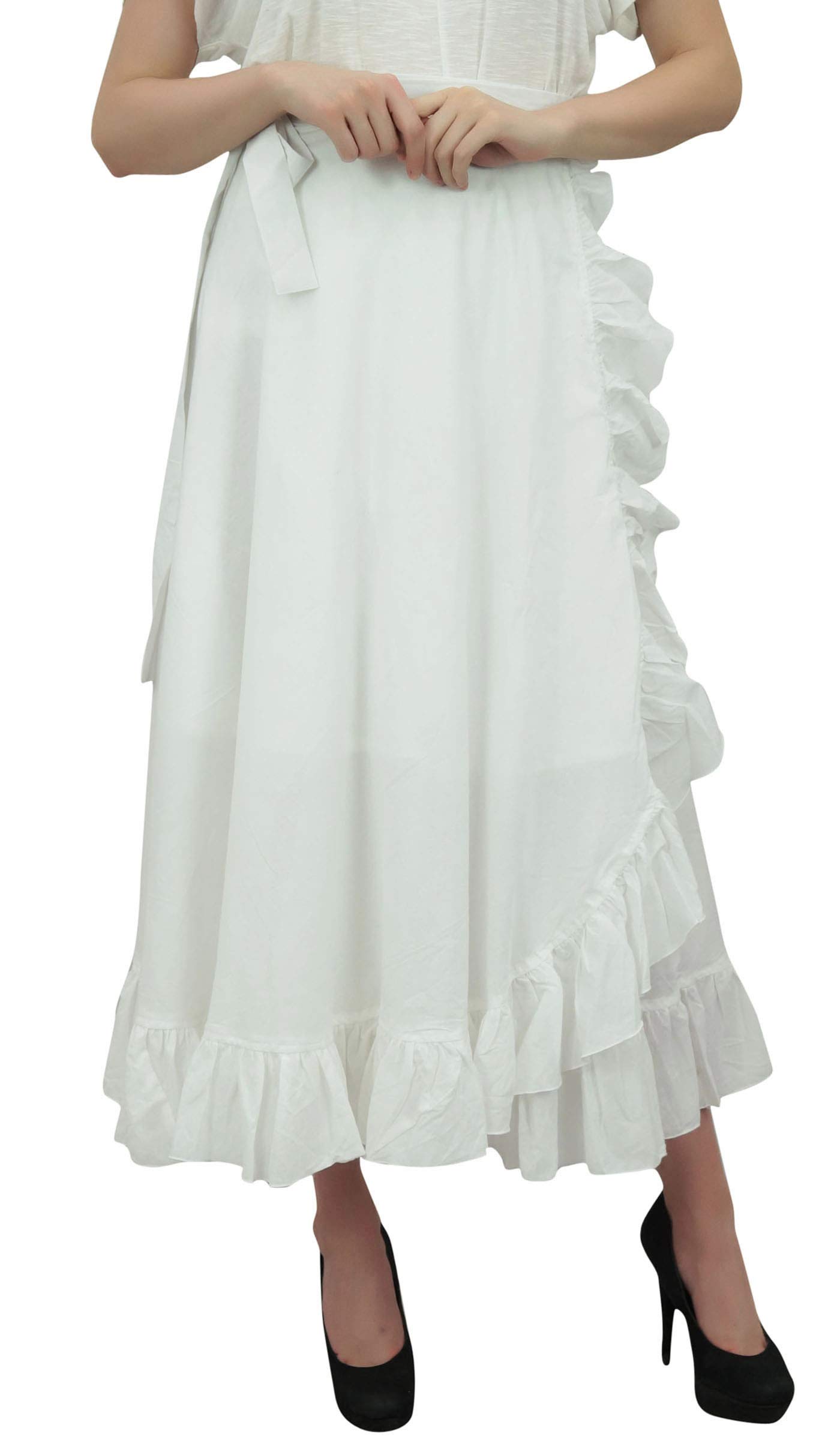 Women's Plus Size Solid Single Layer Cotton Magic Wrap Skirt - Flowy Ruffled Wrap Skirt for Casual Wear, Beach Cover-Up & Summer Outfits