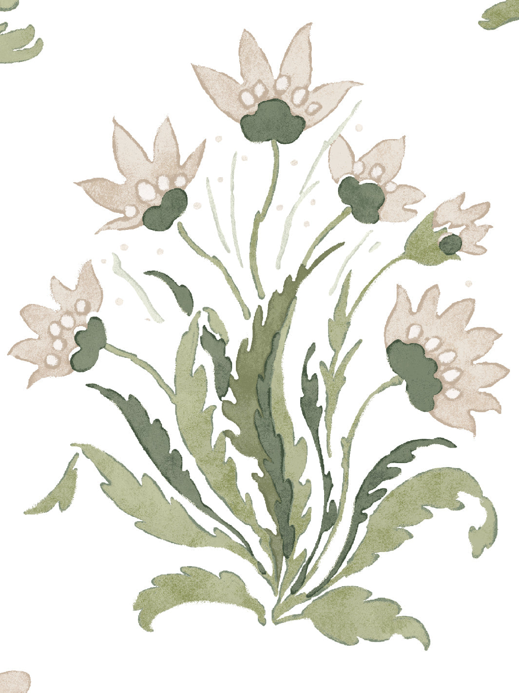 Nathan Turner Hillhouse Block Print Large Wallpaper - Neutral Green for Living Room, Bedroom & Home Decor