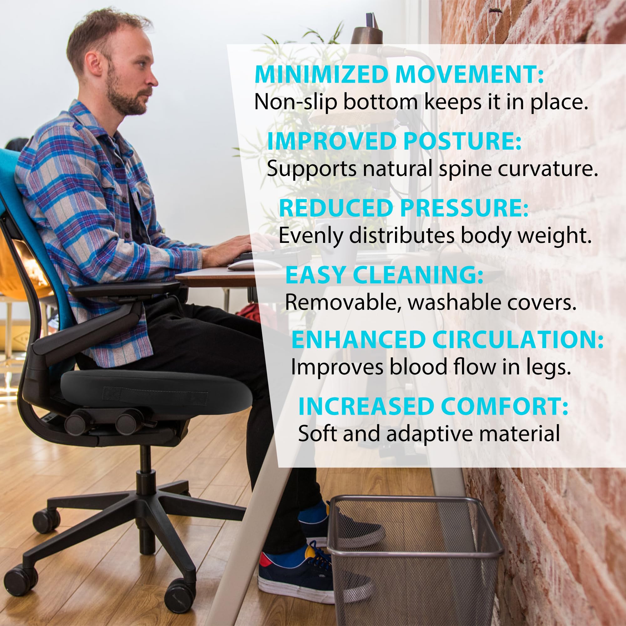 Elantrip Ergonomic Memory Foam Seat Cushion - Coccyx Support Pillow for Office Chair, Car & Home Use - Non-Slip Washable Cover for Sciatica & Tailbone Pain Relief - Perfect for Long Sitting, Driving & Work from Home (Black)