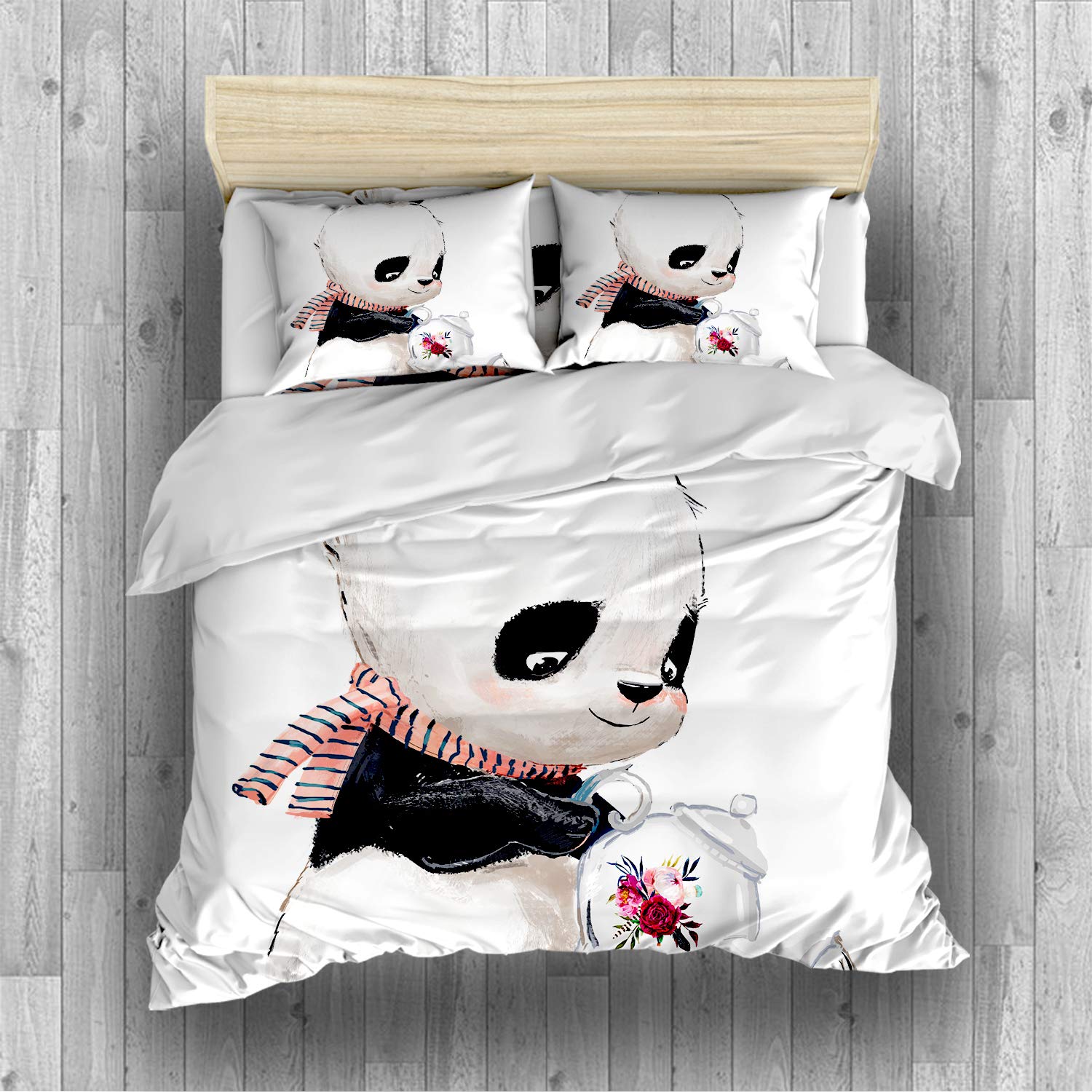 REALIN Panda Duvet Cover Set - Cute Panda Drinking Tea Design with Cosmic Planet Pattern | 2/3/4PC Microfiber Bedding Set Includes Quilt Cover, Sheets & Pillow Shams | Twin/Full/Queen/King Size | Perfect for Kids' Rooms, Themed Bedrooms & Cozy Home Decor