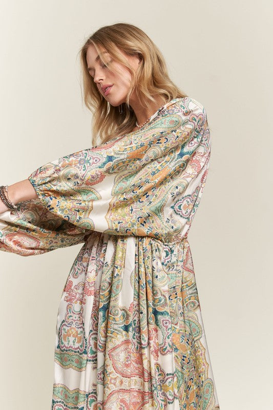 Printed V-Neck Batwing Sleeve Maxi Dress for Women - Flowy Bohemian Summer Beach Dress for Vacations, Parties & Casual Outings