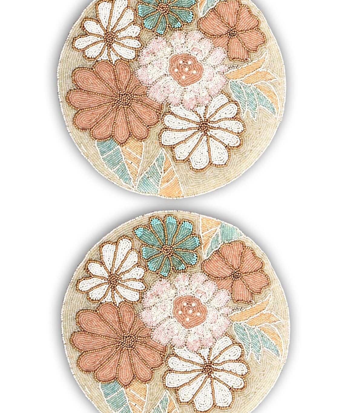Handmade Floral Beaded Placemats Set of 4 - 13x13 Inch Summer Table Mats & Designer Charger Plates for Dining Table Decor, Wedding, Party & Home Decor
