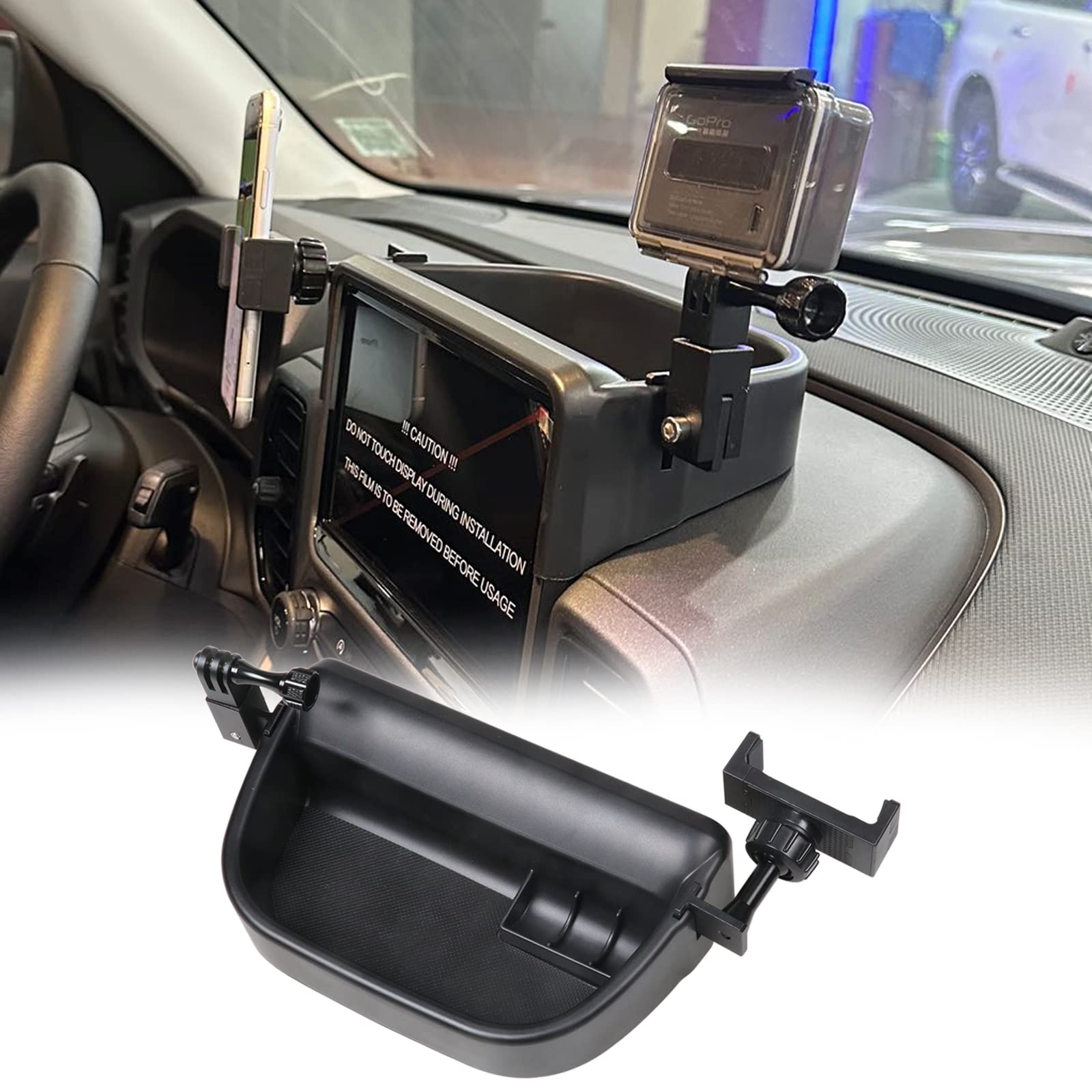 Ford Bronco Sport Phone Holder with Storage Box & Dashboard Tray - Universal Car Mount Stand for iPhone Samsung - Perfect for 2021-2025 Bronco Sport Models - Keep Phone Secure While Driving & Organize Small Items