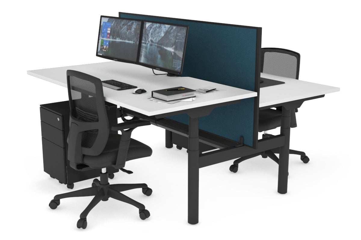 Flexi Premium Height Adjustable 2 Person H Bench Workstation - Black Frame [1600L x 800W with Cable Management] - Ideal for Office, Home Workspace & Collaborative Work Environments