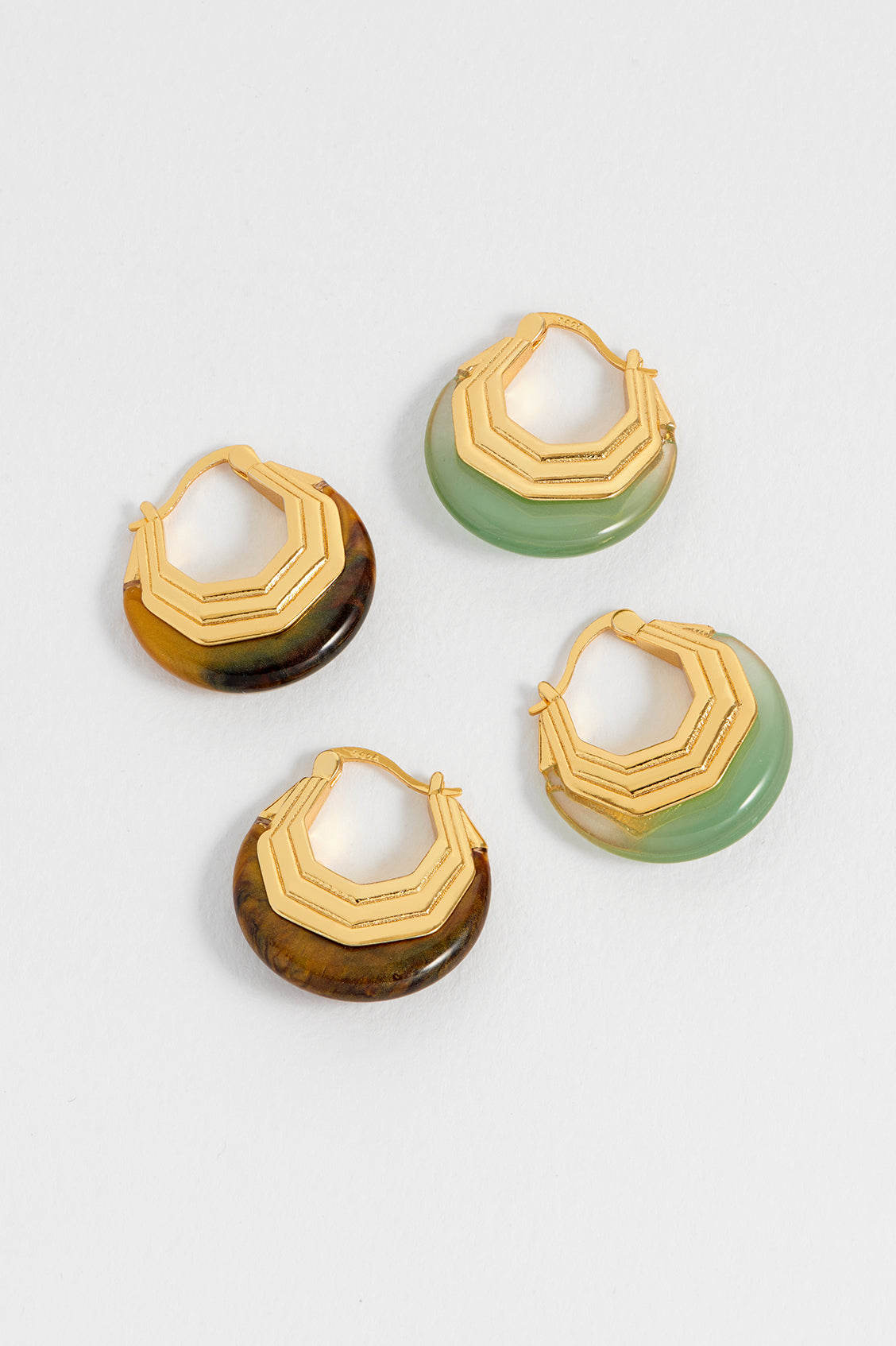 Green Half Moon Hinge Hoop Earrings for Women - Dainty Gold Plated Minimalist Jewelry - Perfect for Everyday Wear, Office & Date Night