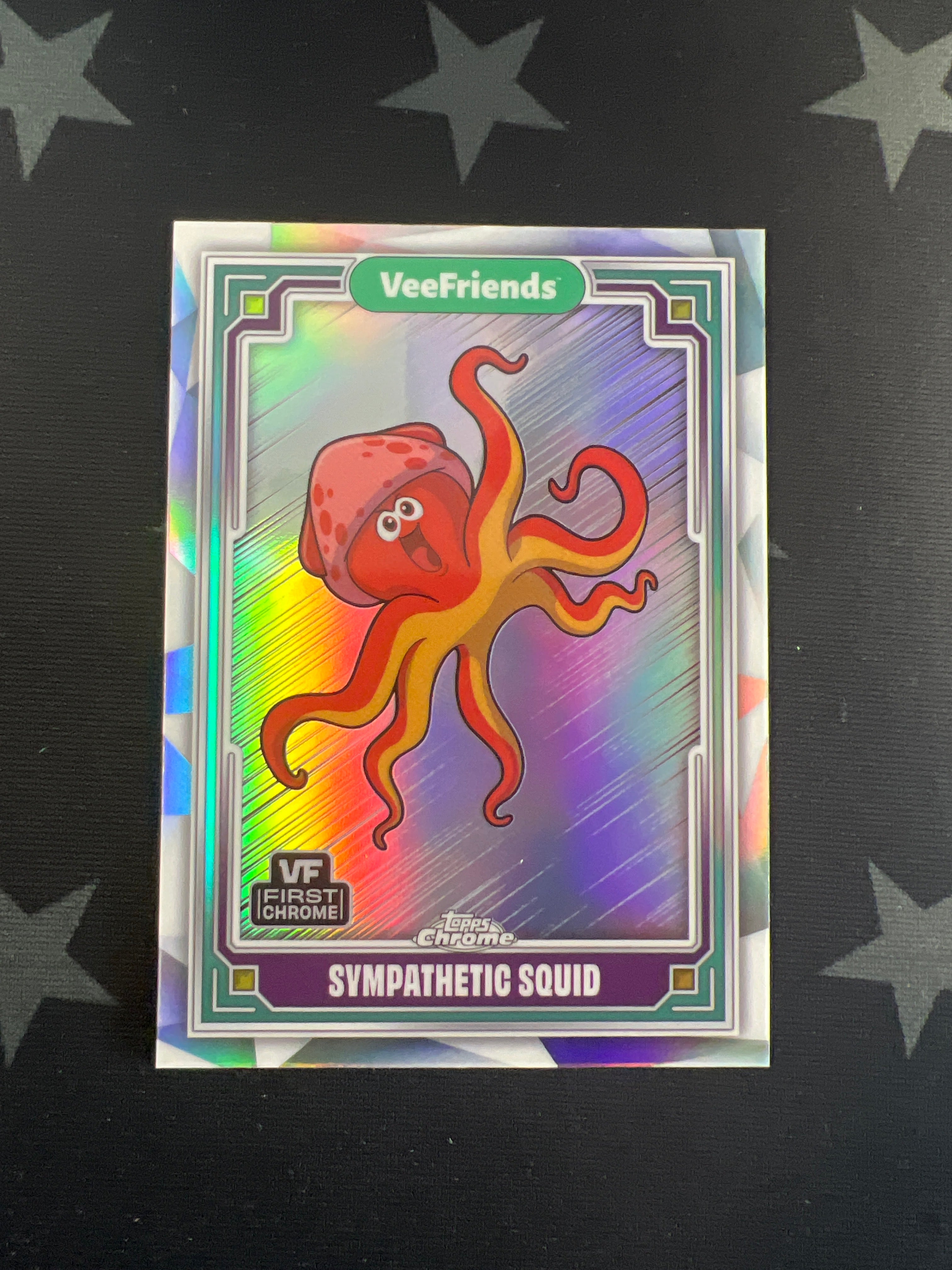 2025 Topps Chrome VeeFriends Sympathetic Squid #76 Refractor Trading Card - Rare Collectible for Sports Fans & Card Enthusiasts (Perfect for Display, Trading, and Investment)