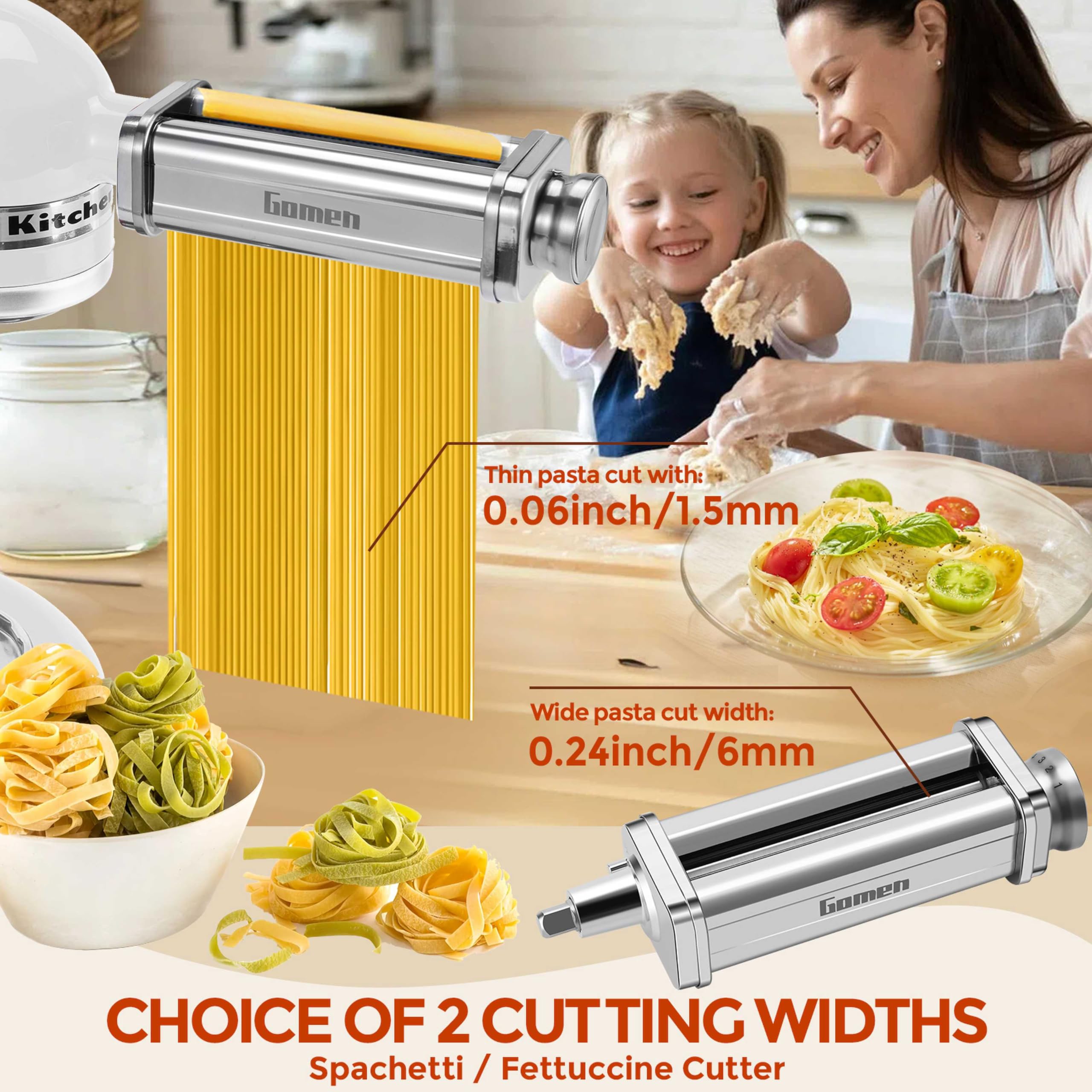 3-Piece Pasta Maker Attachment Set for KitchenAid Stand Mixer - Includes Pasta Roller, Spaghetti & Fettuccine Cutters | Homemade Fresh Pasta Accessories for Italian Cooking, Family Dinners & Restaurant-Style Meals
