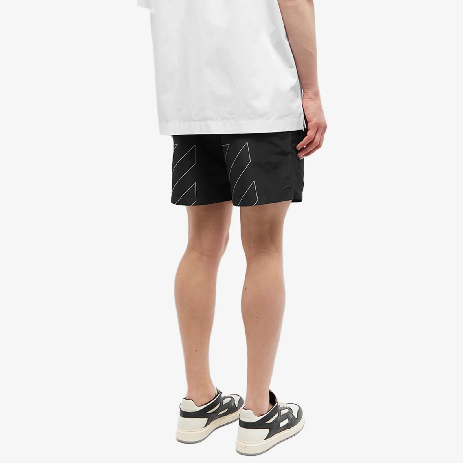Off White Diagonal Outline Swim Shorts for Men - Quick Dry, Comfortable Beach & Pool Swimwear for Summer Vacation & Water Sports