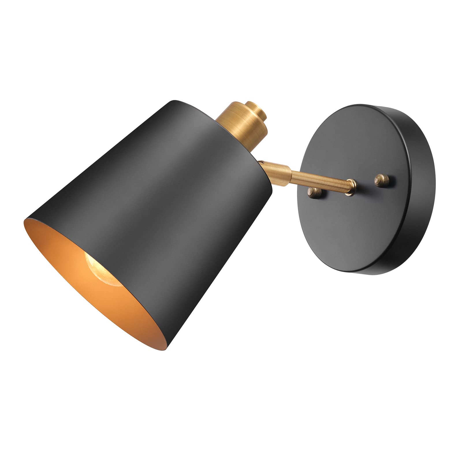 Adjustable Brass Head Black Industrial Wall Sconce - Hardwired Metal Wall Light Fixture for Bedroom, Living Room & Indoor Doorway (1-Light) | Perfect for Reading Nook, Hallway Lighting & Bedside Ambience