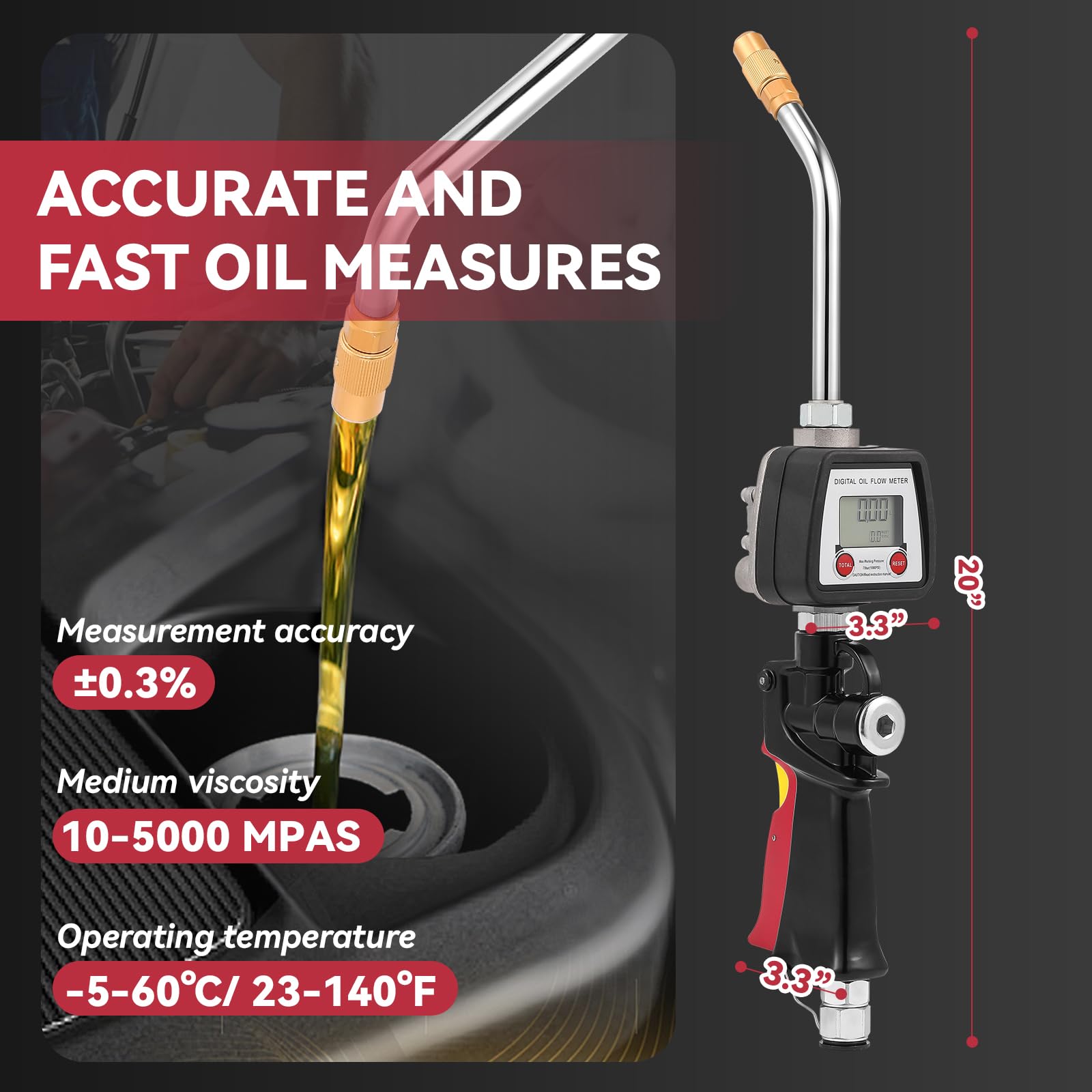Poafamx Heavy Duty Digital Oil Control Valve Meter Nozzle - 8GPM/30LPM Air Operated Oil Transfer Pump - 7-1000 PSI (0.5-70 Bar) Fluid Dispenser with 1/2