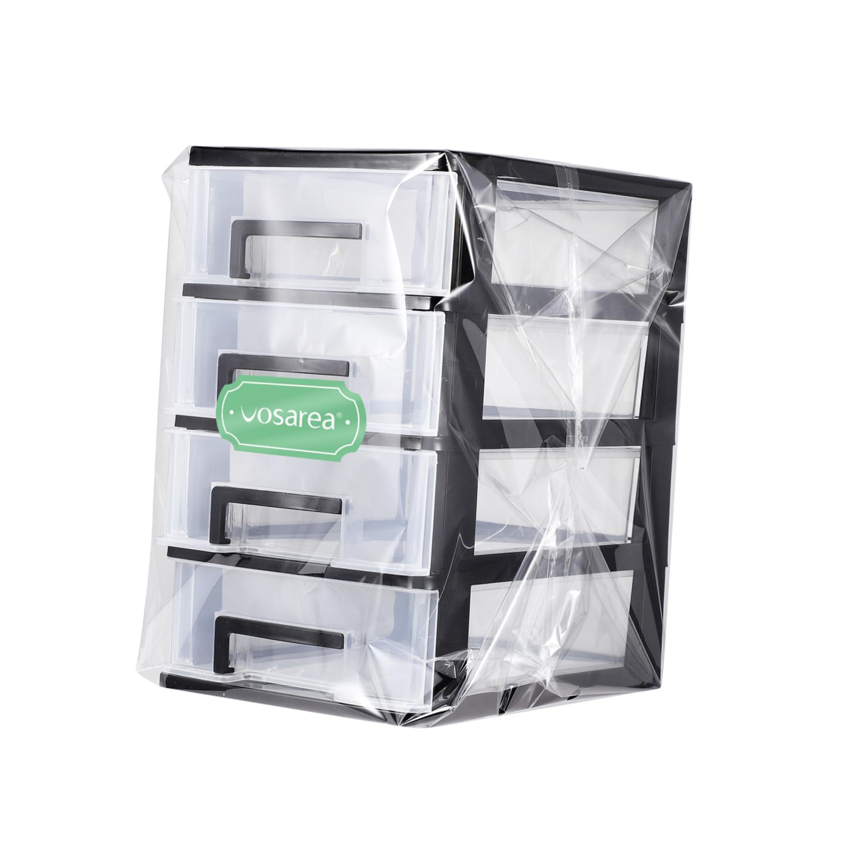 BESPORTBLE 4-Layer Stackable Plastic Storage Drawer Organizer - Black & Transparent Small Desktop Cabinet for Office Supplies, Makeup, Crafts | Compact Drawer Storage Solution for Home, Office & Dorm Organization