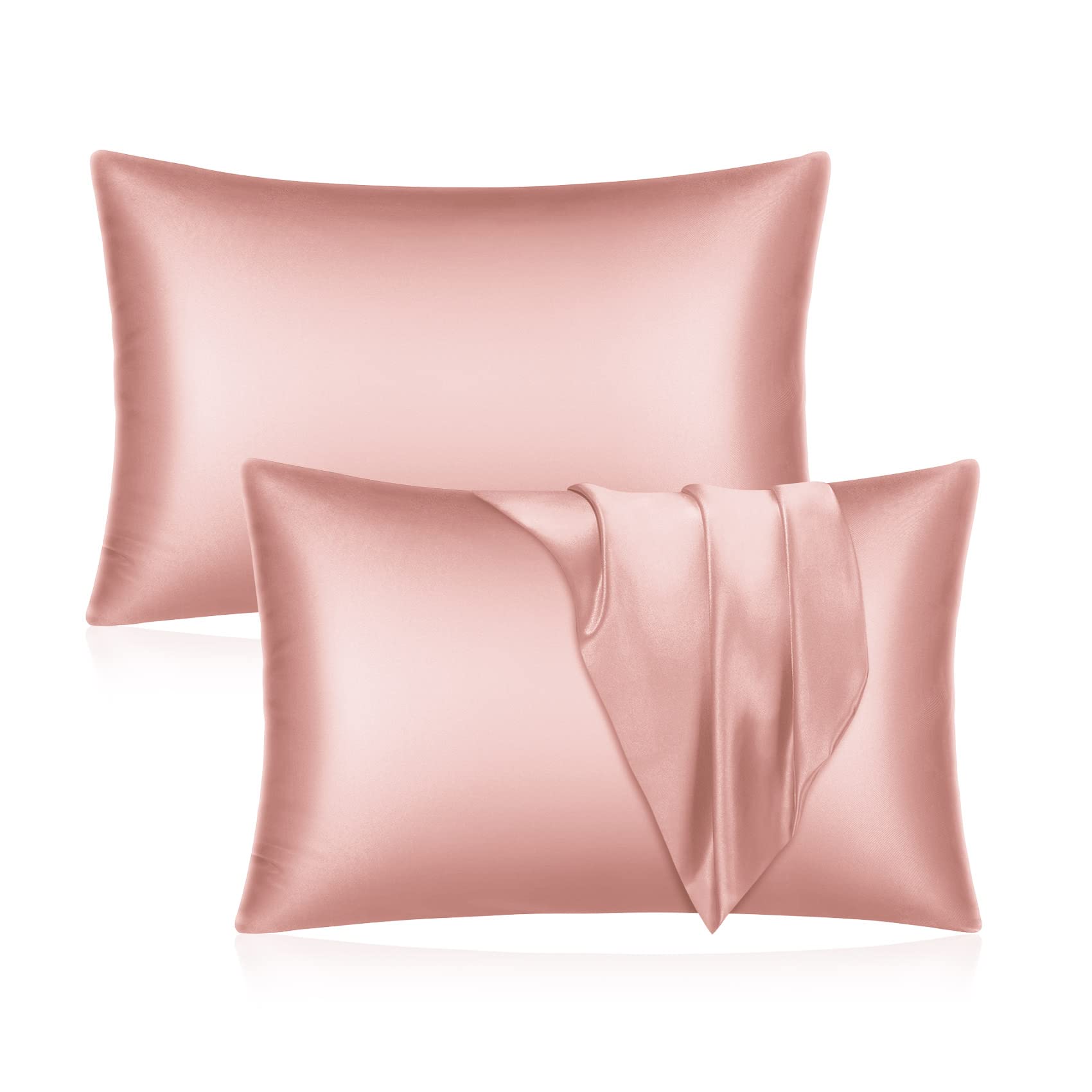 YUHX Silk Satin Pillowcase Set of 2 - 20x26 Inches Rose Gold Standard Size Hair & Skin Care Pillow Cover with Envelope Closure | Soft Silky Bedding for Beauty Sleep, Wrinkle Prevention & Luxury Home Decor