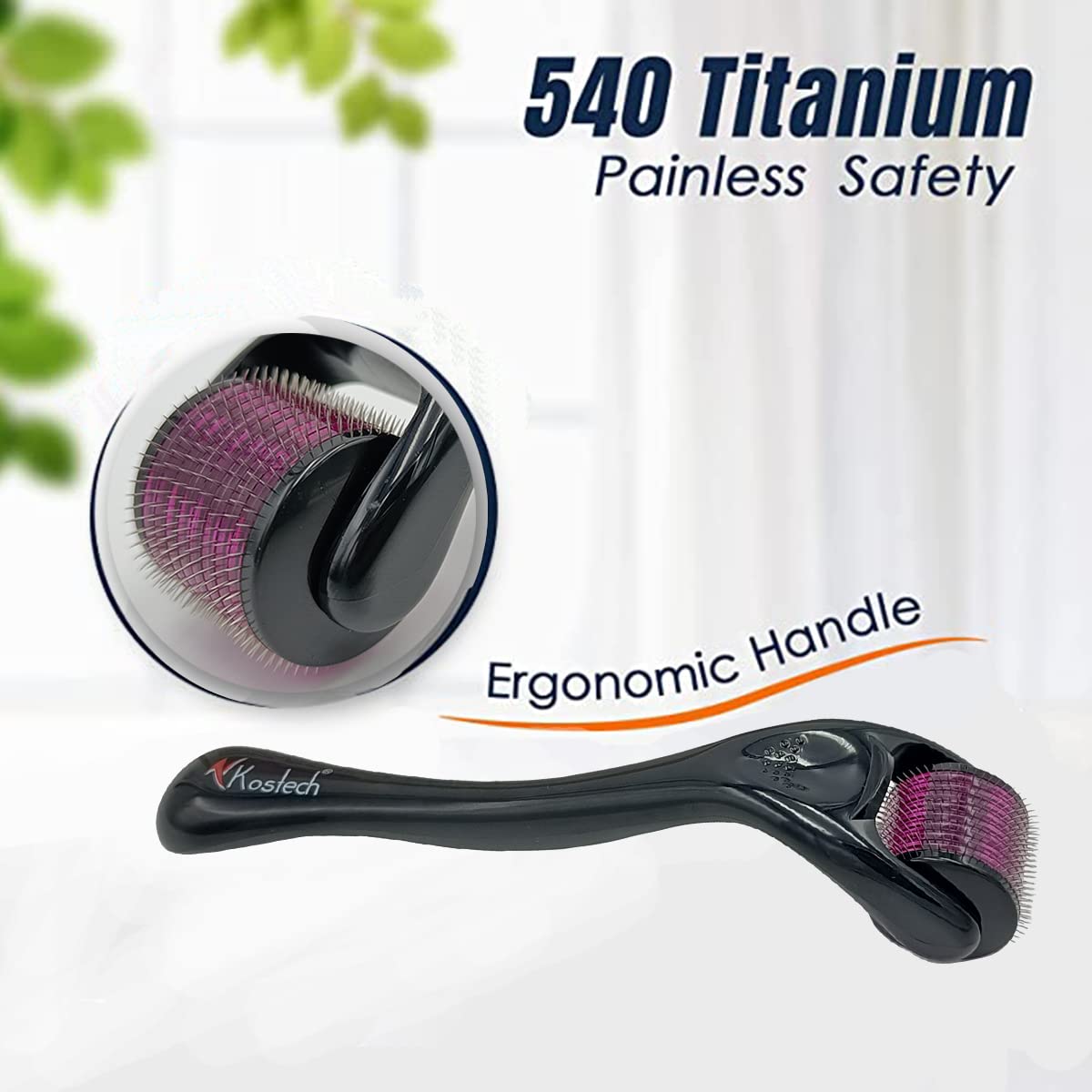 Kostech Derma Roller 540 Titanium Alloy Needles 1.0mm - Anti-Aging Microneedling Tool for Wrinkles, Acne Scars & Skin Rejuvenation | Perfect for At-Home Facial Treatments & Beauty Regimens
