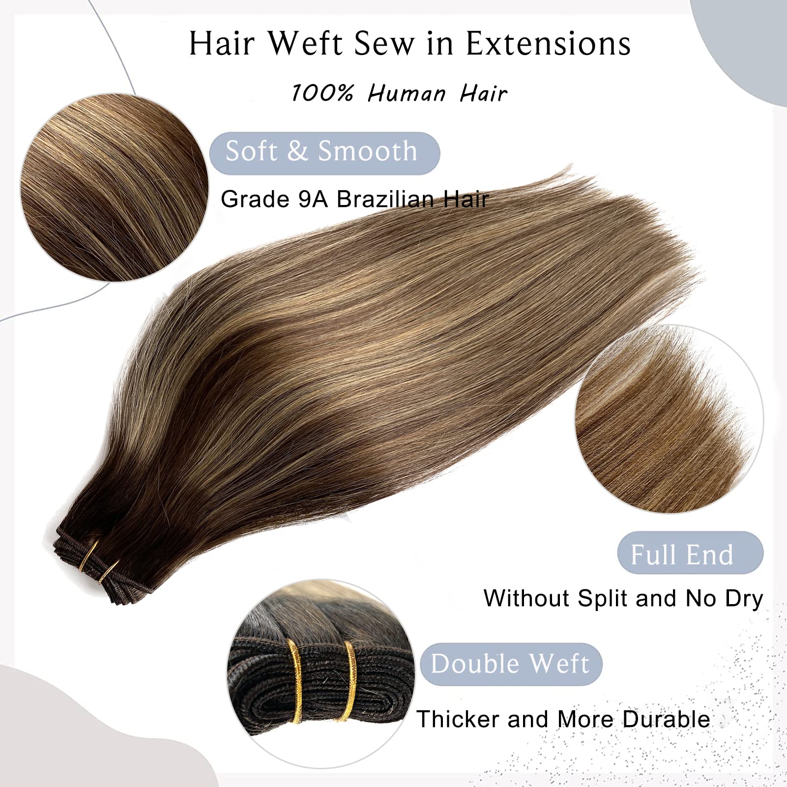 14Inch 80G Ombre Brown & Caramel Blonde Balayage Sew-In Weft Hair Extensions - 100% Real Human Hair Bundles for Natural Volume & Styling - Perfect for Daily Wear, Special Occasions & Salon Styling