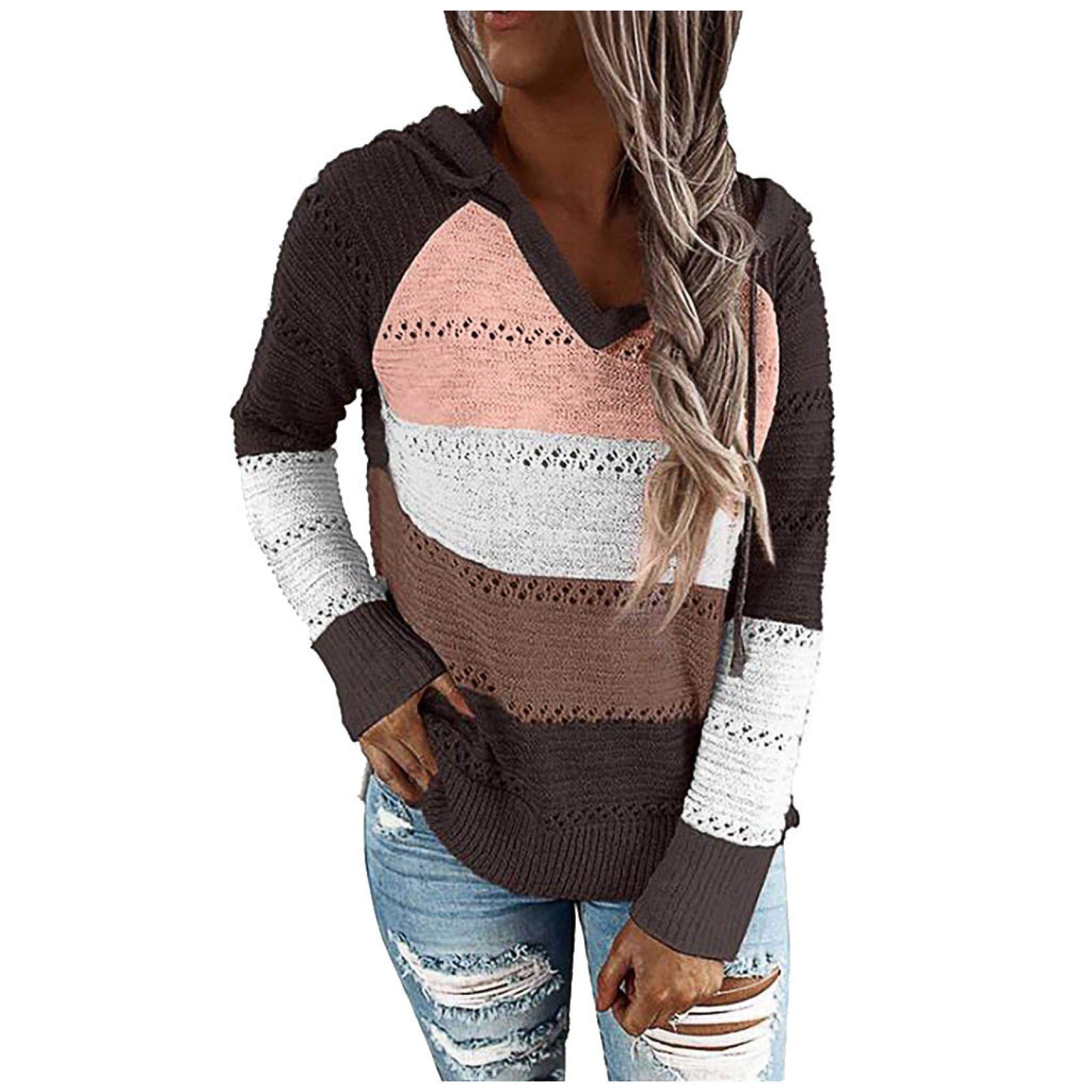 Women's Color Block Long Sleeve Hollow Out Hoodie Sweater - Lightweight Casual Pullover Sweatshirt Tops for Fall & Winter | Perfect for Daily Wear, Office, and Outdoor Activities