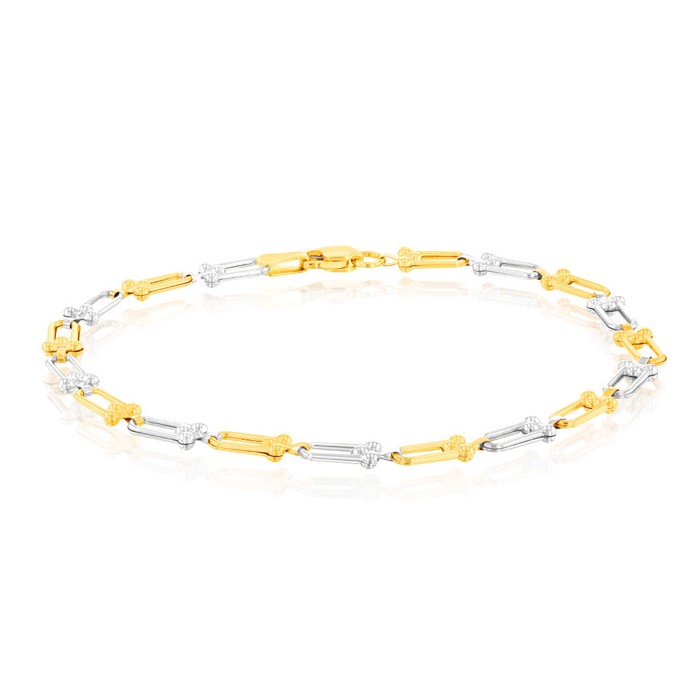 9ct Yellow and White Gold Two-Tone Fancy Bracelet 19.1cm - Elegant Jewelry for Women, Perfect for Parties, Weddings & Special Occasions