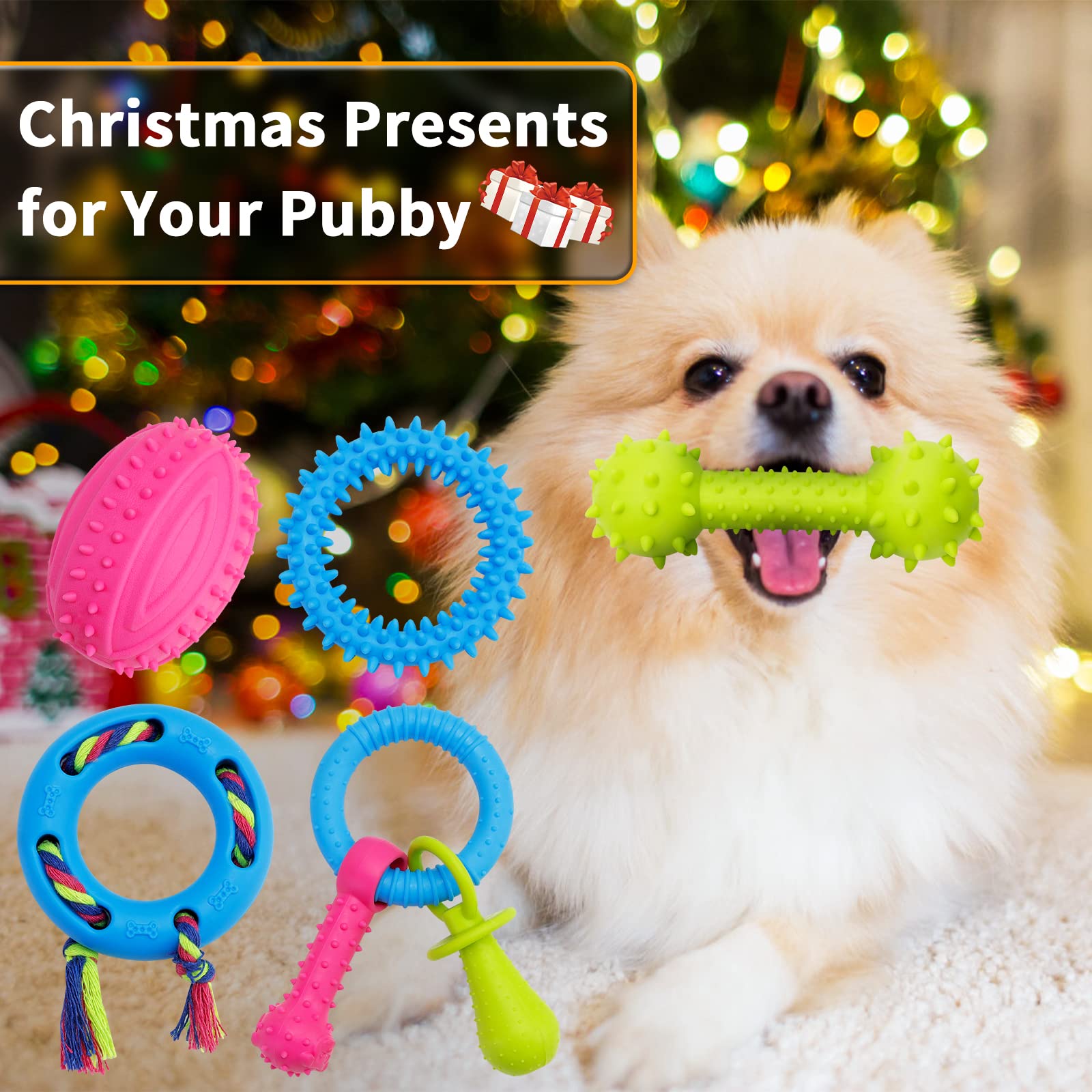 Durable 5-Piece Puppy Teething Toy Set with Chew Ball & Ropes - Indestructible Squeaky Interactive Dog Toys for Small & Medium Dogs (8+ Weeks) - Perfect for Teething Relief, Playtime & Training