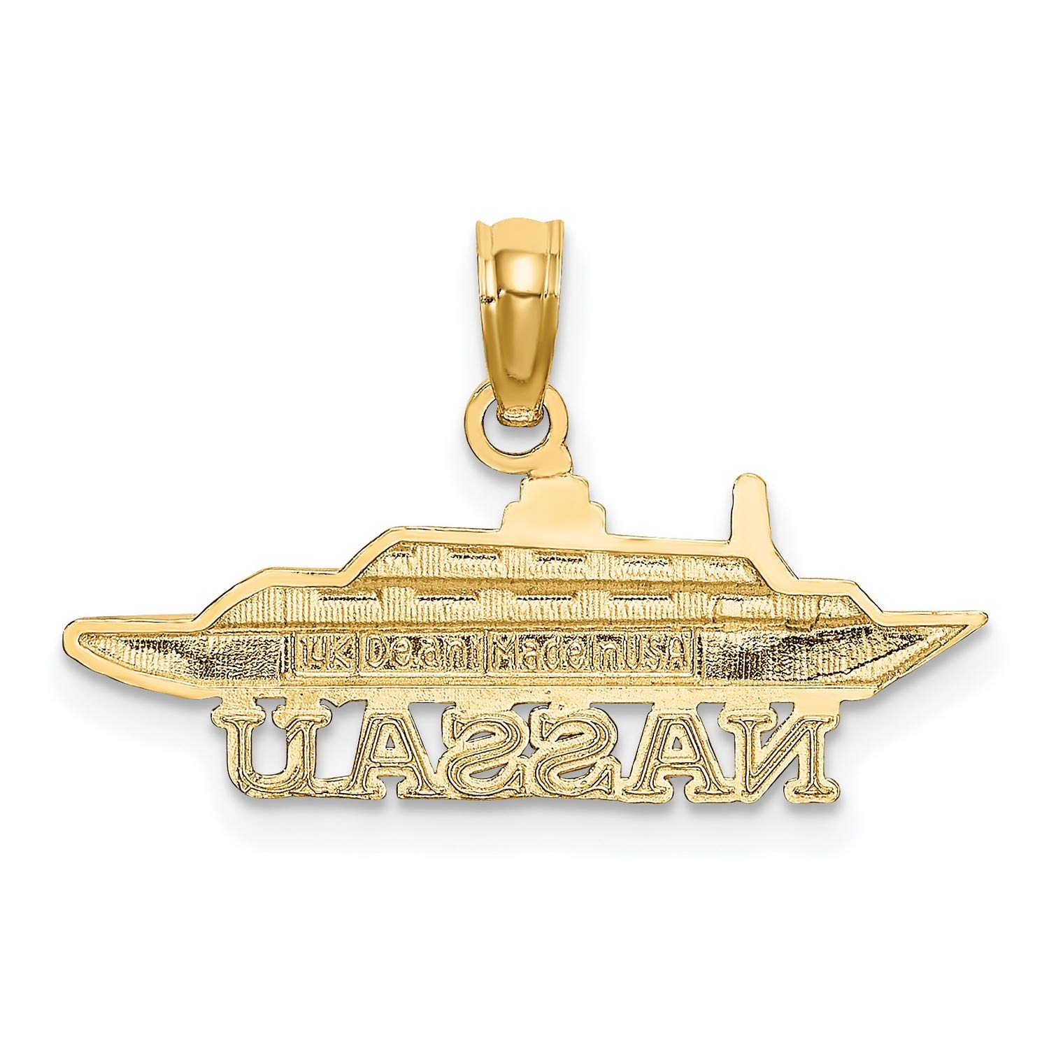 14K Yellow Gold Nassau Word Cruise Ship Pendant Necklace - 7mm x 24mm Elegant Jewelry for Travel Lovers & Cruise Vacations