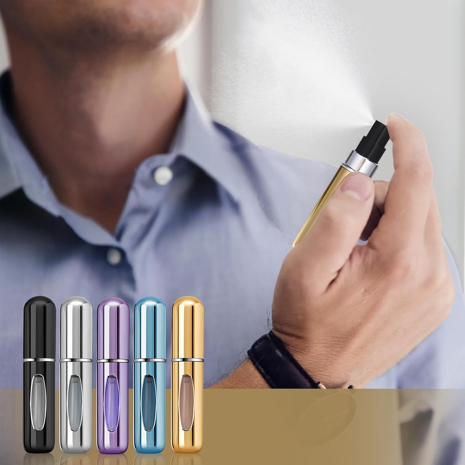 Portable Mini Refillable Perfume Atomizer Bottle - 5ml Travel Size Spray Scent Pump Case (5 Pack) - Perfect for Travel, Gym, Office & On-the-Go Fragrance Touch Ups
