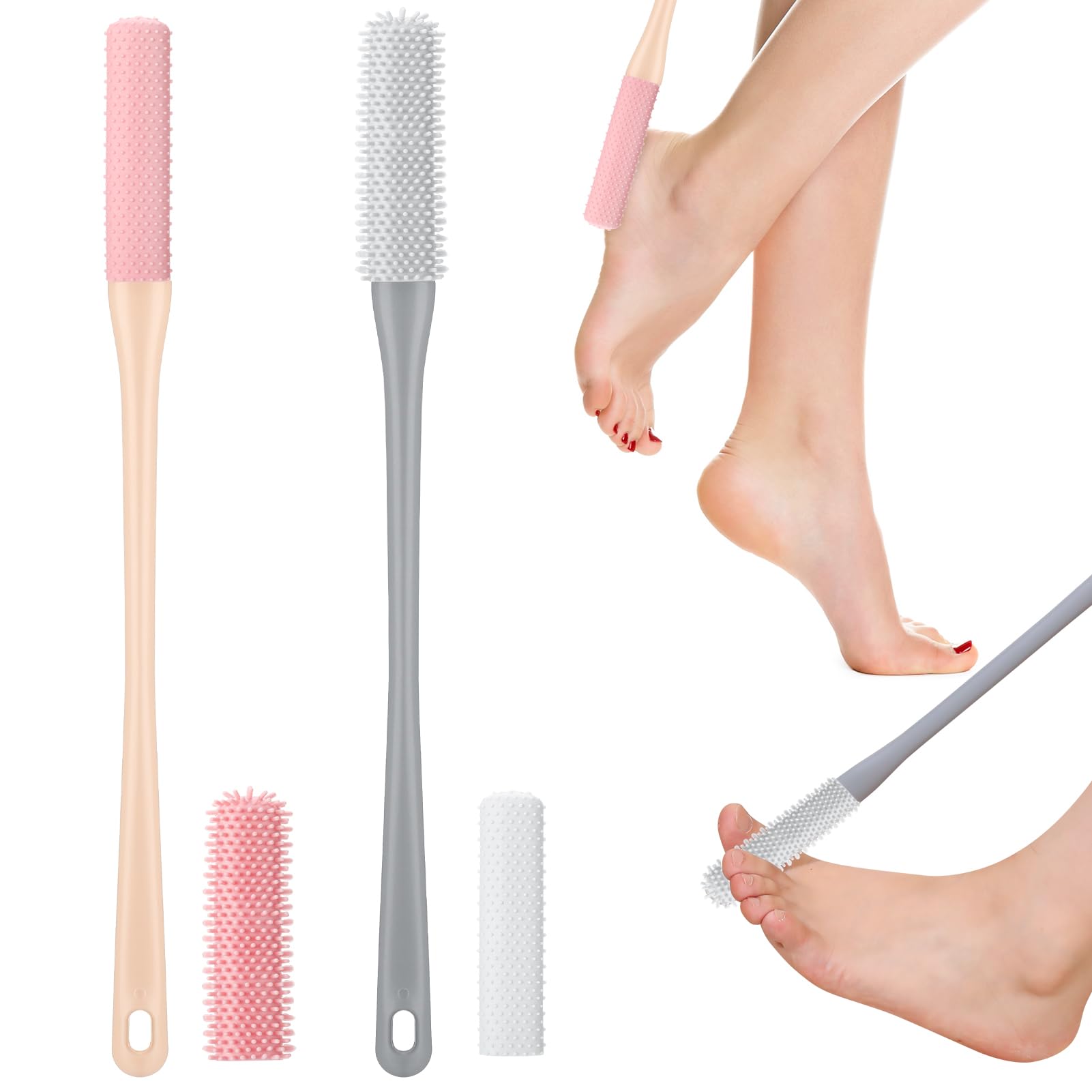 2 Pack Long Handle Toe Cleaning Brush with Silicone Bristles - 15.7