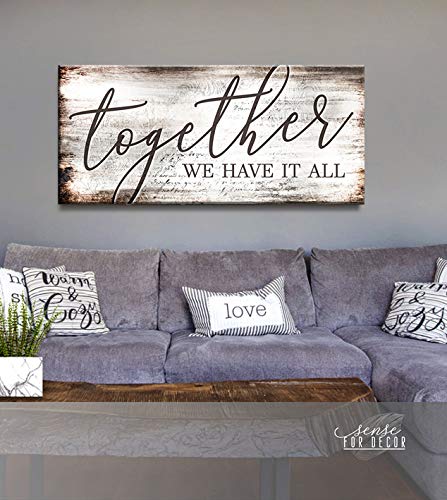 Together We Have It All Sign - Romantic Wooden Wall Art for Couples, Wedding Gift & Bedroom Decor (Brown, 42x19 inches) - Perfect for Anniversary, Valentine's Day & Newlywed Home Decor